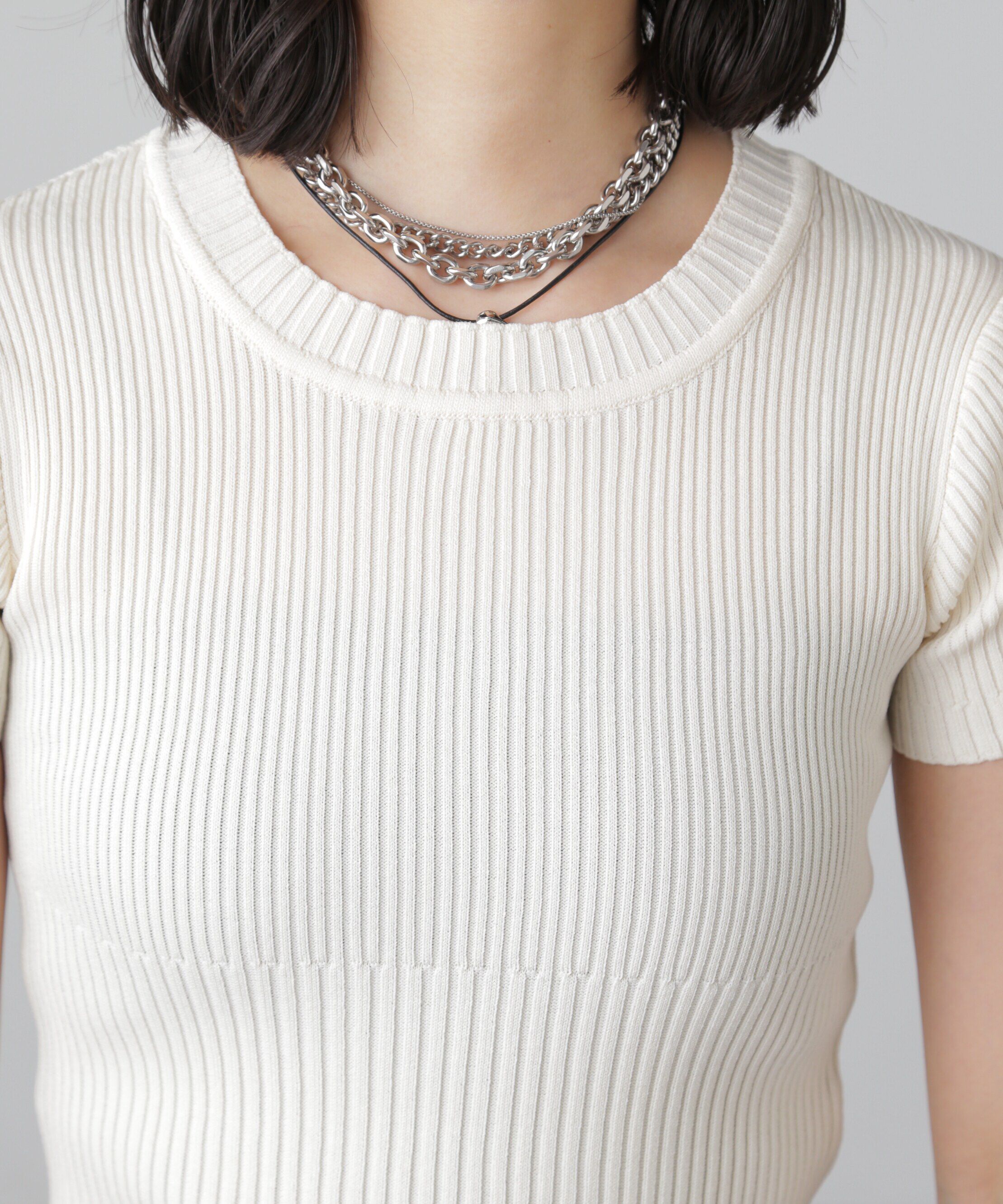  「ショート丈クルーネックリブニット」|ニット・セーター|