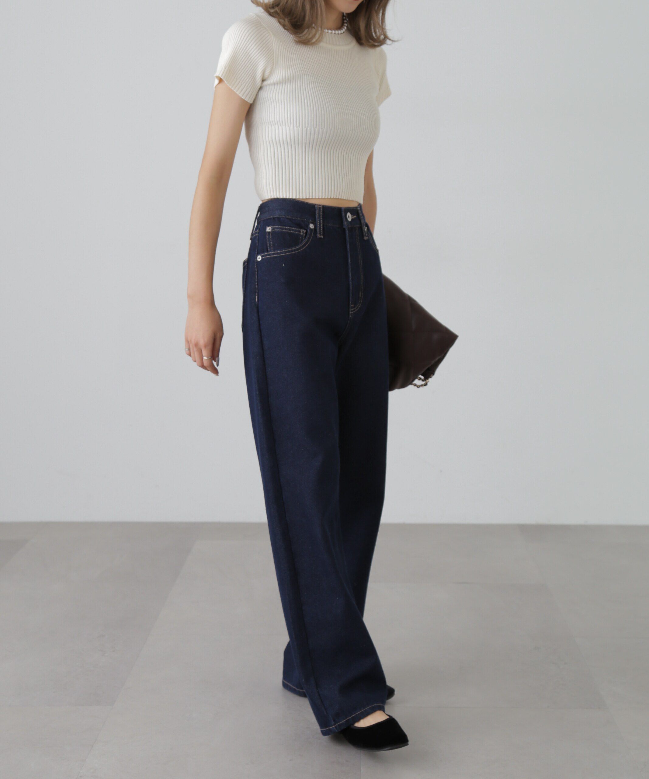  「ショート丈クルーネックリブニット」|ニット・セーター|