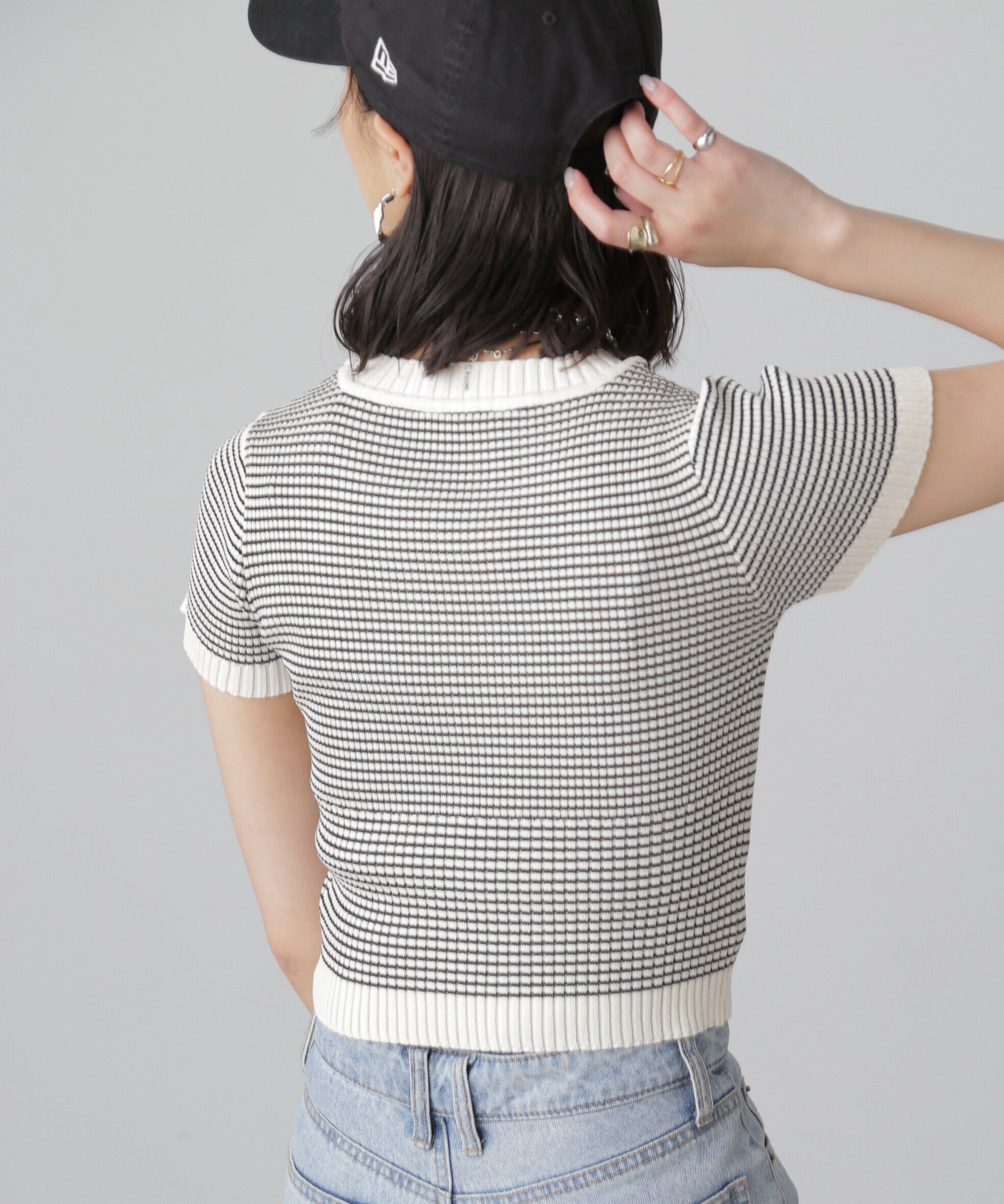  「ショート丈クルーネックリブニット」|ニット・セーター|