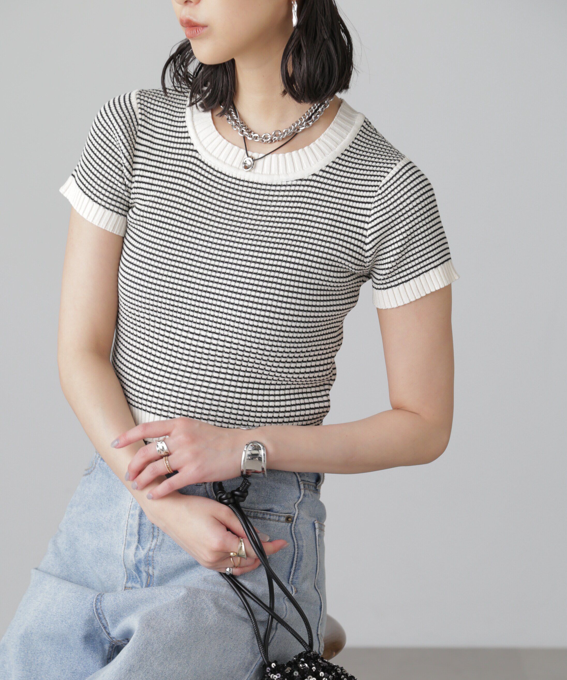  「ショート丈クルーネックリブニット」|ニット・セーター|