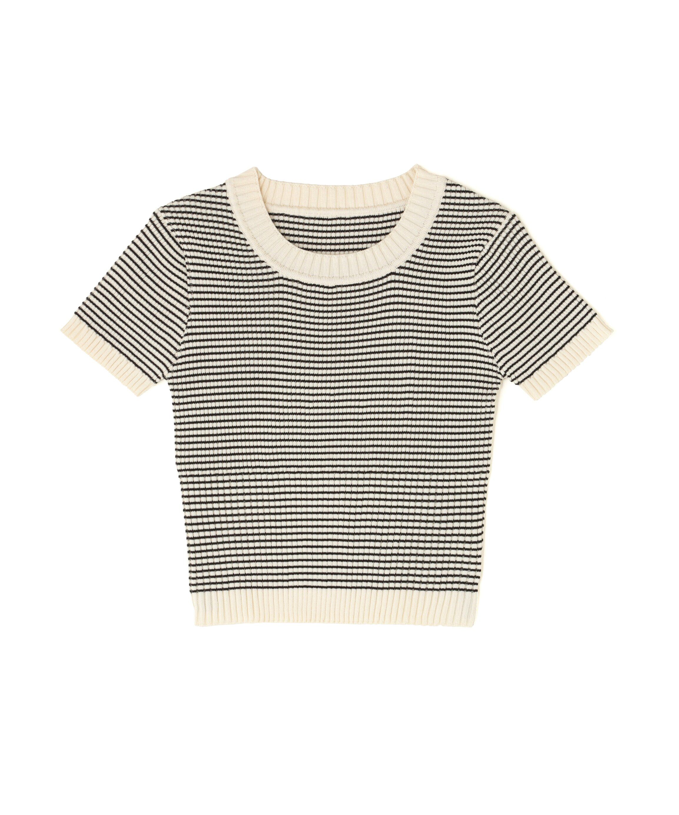  「ショート丈クルーネックリブニット」|ニット・セーター|