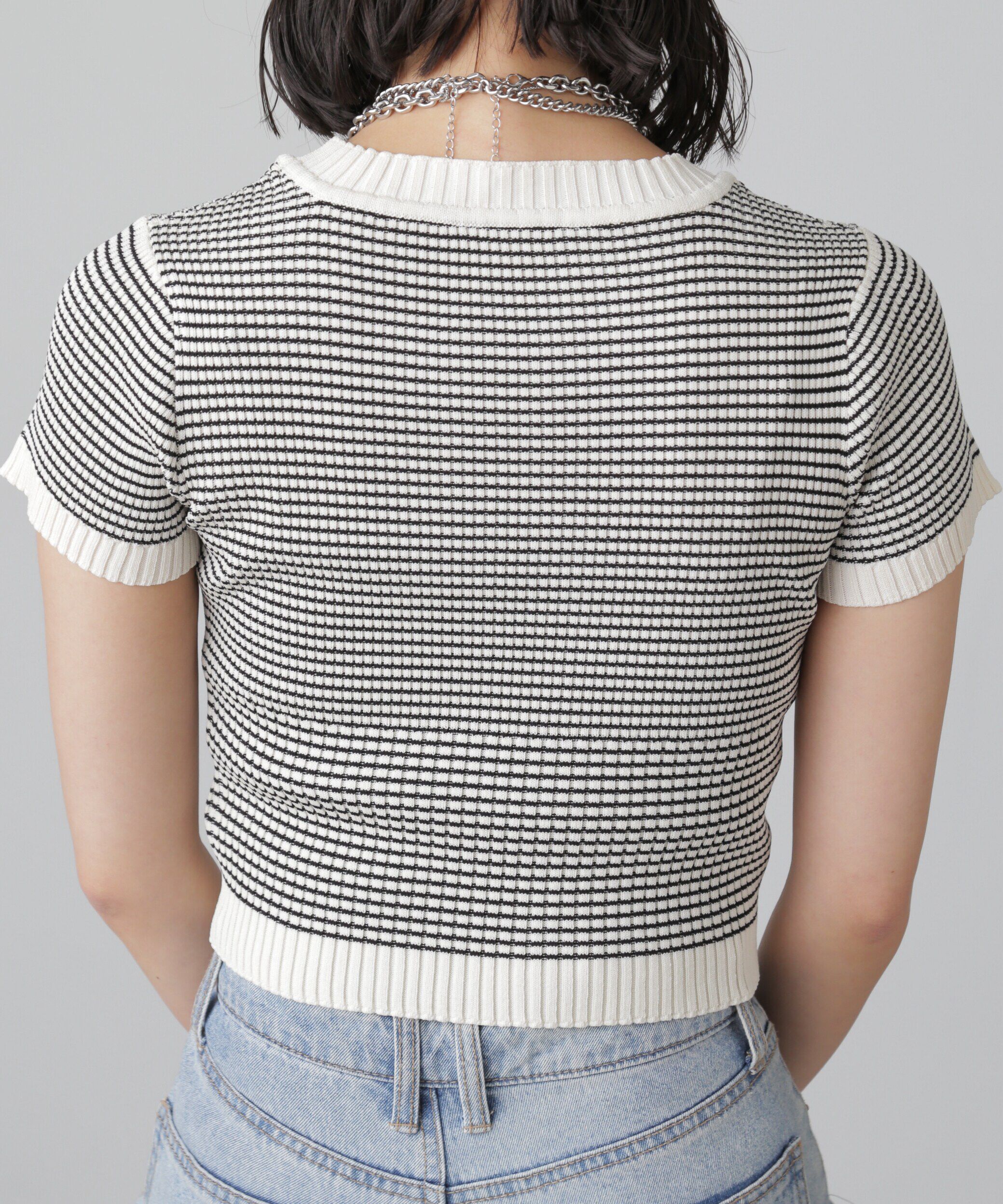  「ショート丈クルーネックリブニット」|ニット・セーター|