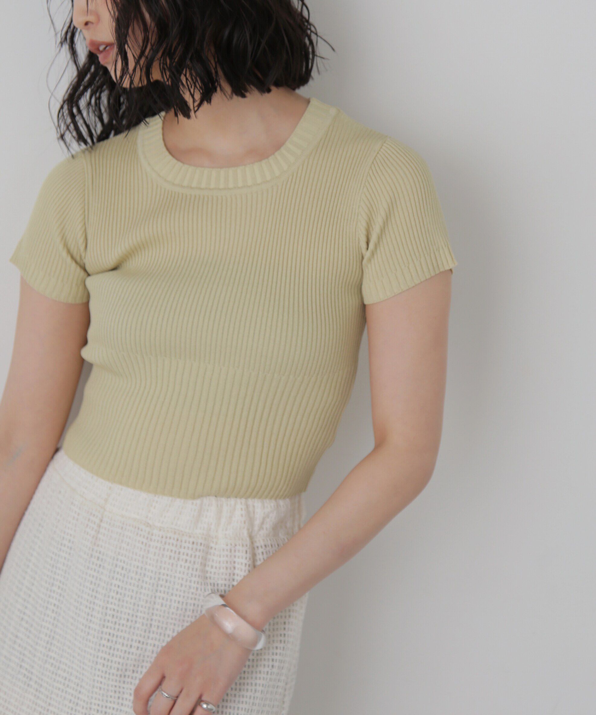  「ショート丈クルーネックリブニット」|ニット・セーター|