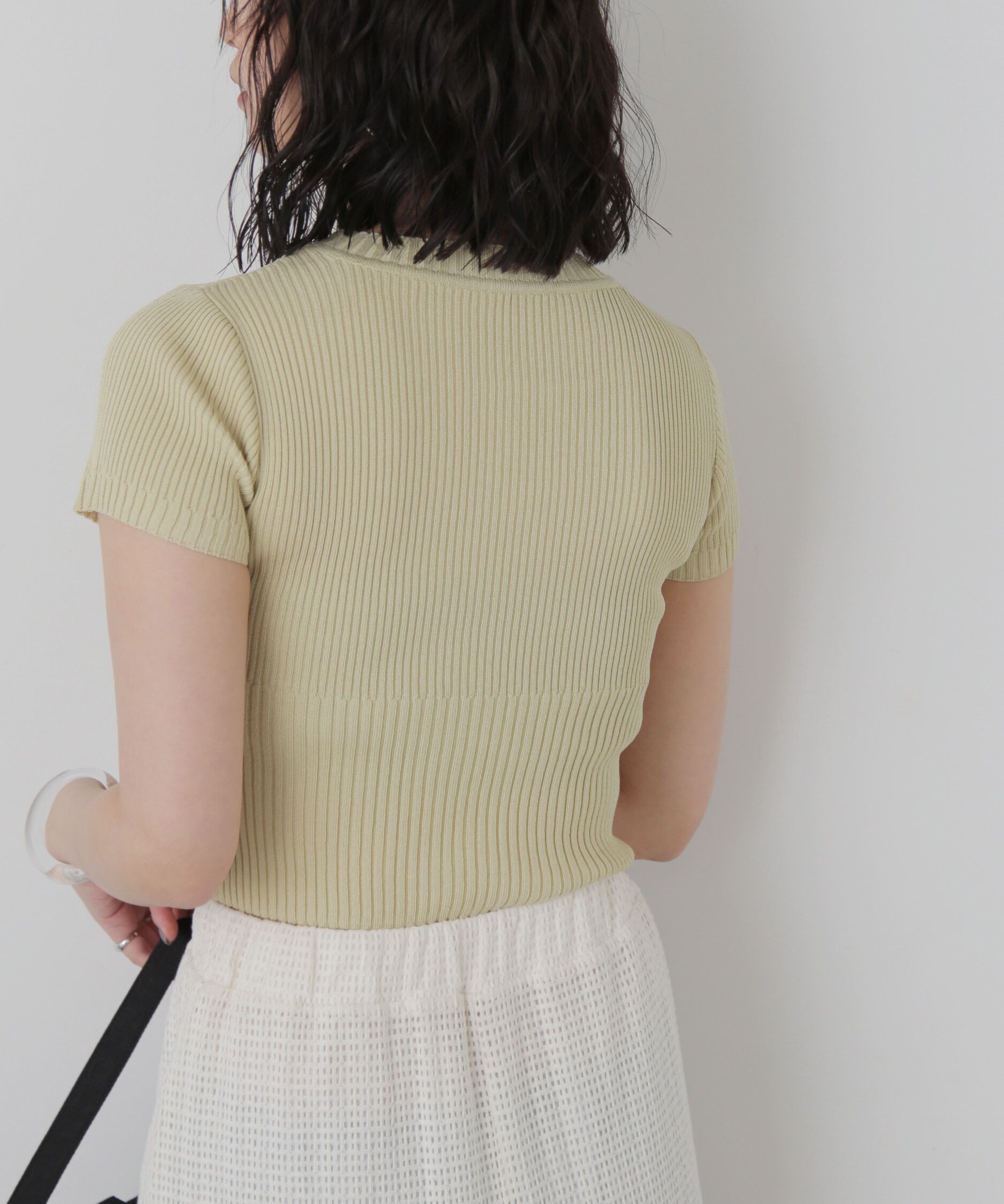  「ショート丈クルーネックリブニット」|ニット・セーター|