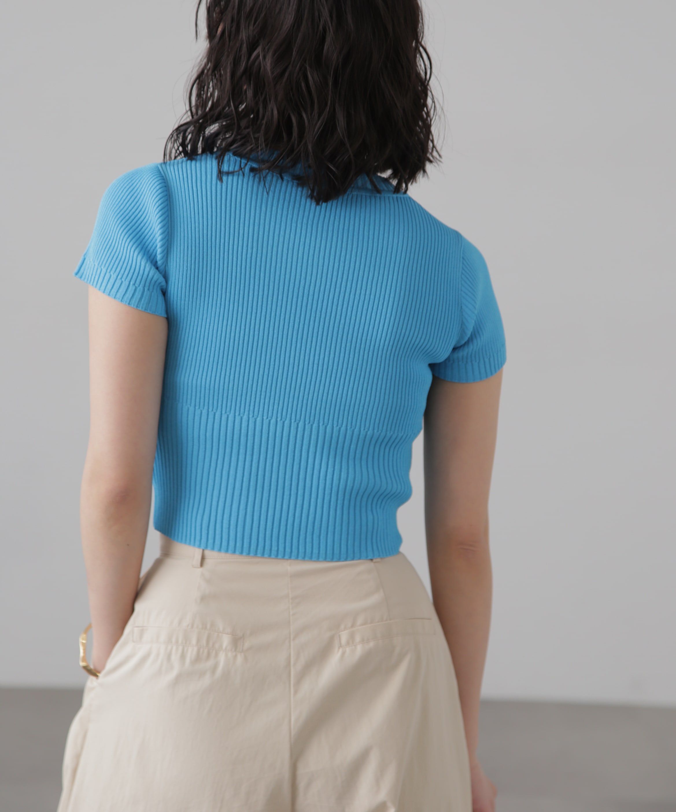  「ショート丈クルーネックリブニット」|ニット・セーター|