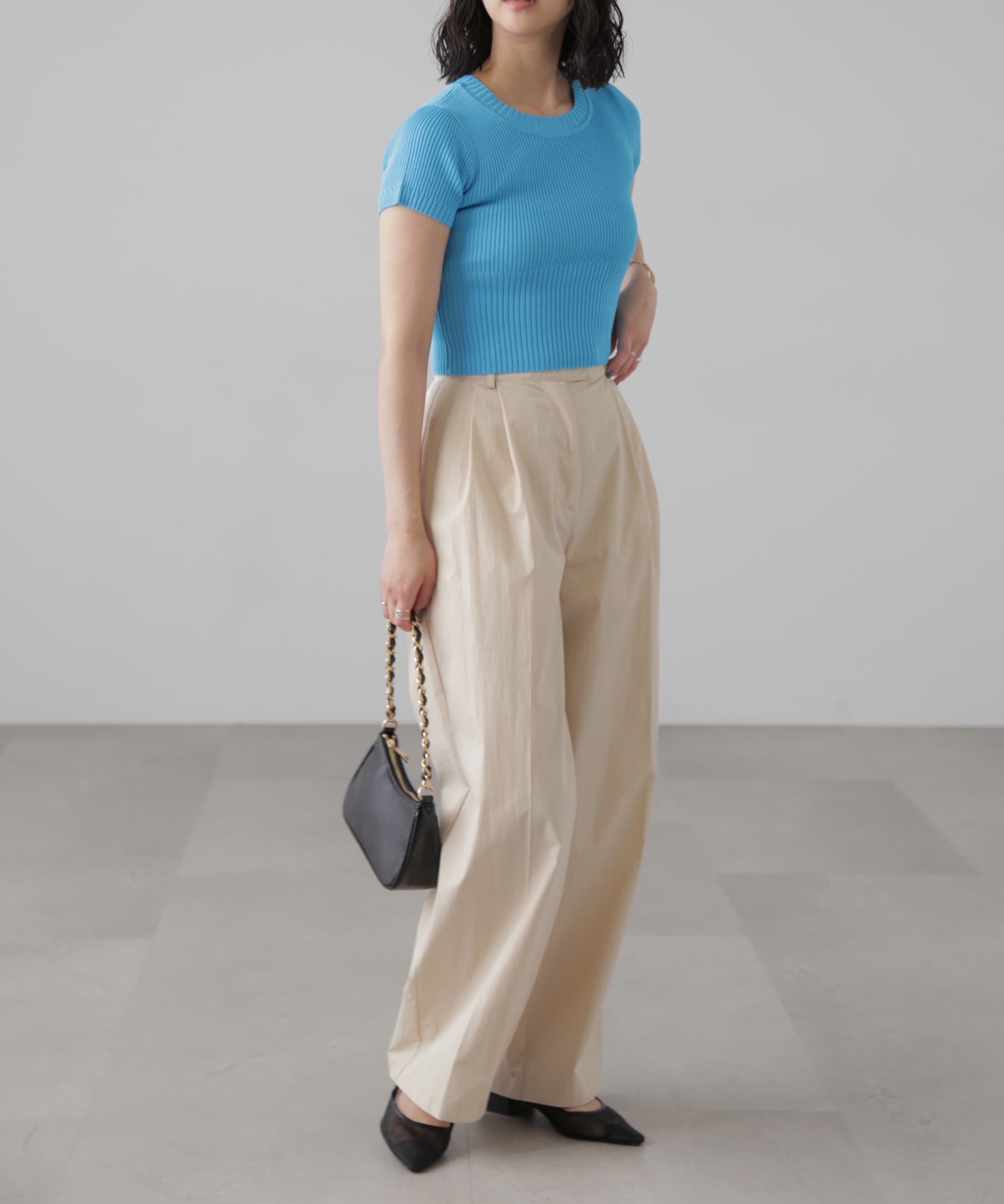  「ショート丈クルーネックリブニット」|ニット・セーター|