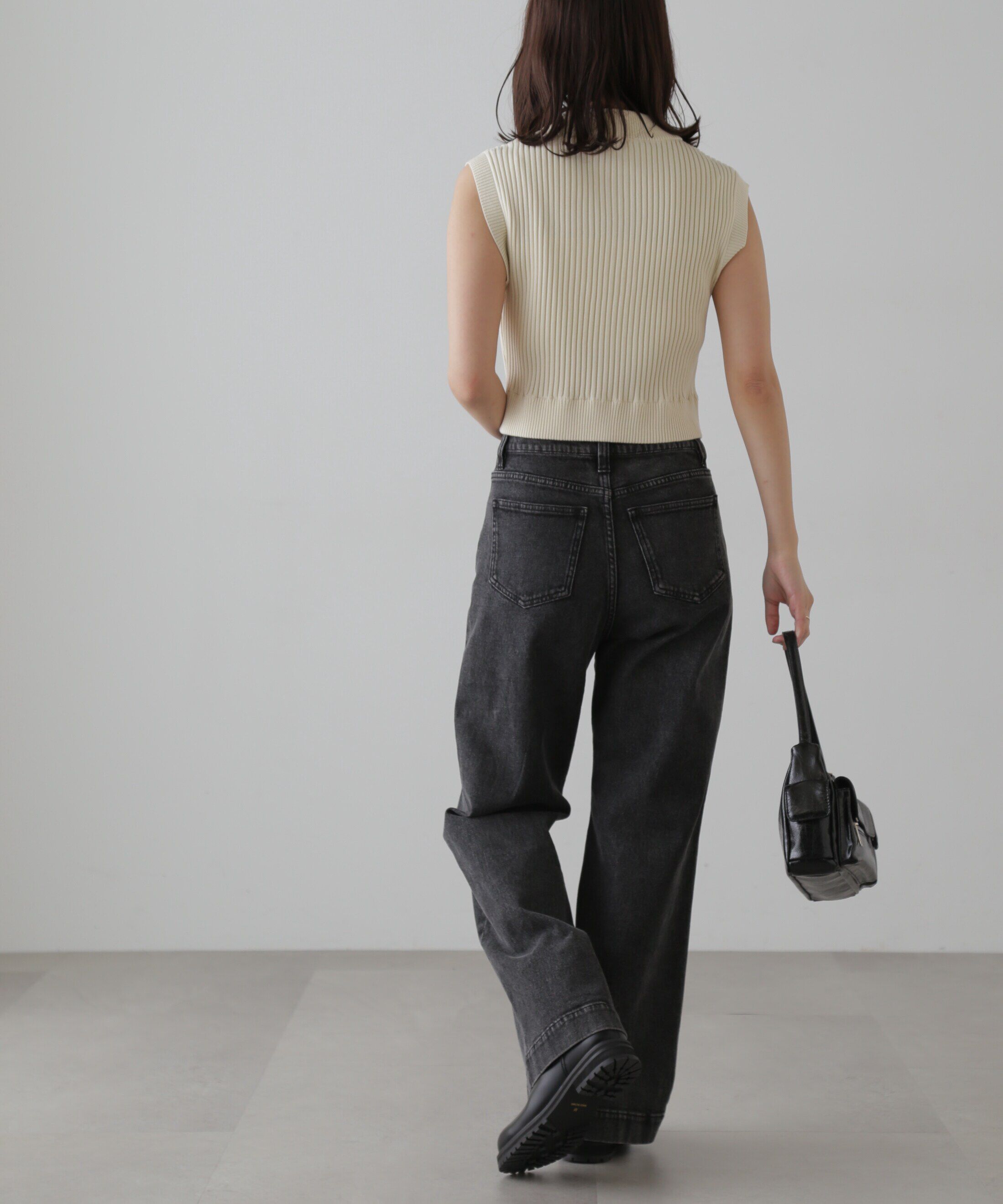  「バイカースタンド配色リブニットベスト」|ニット・セーター|