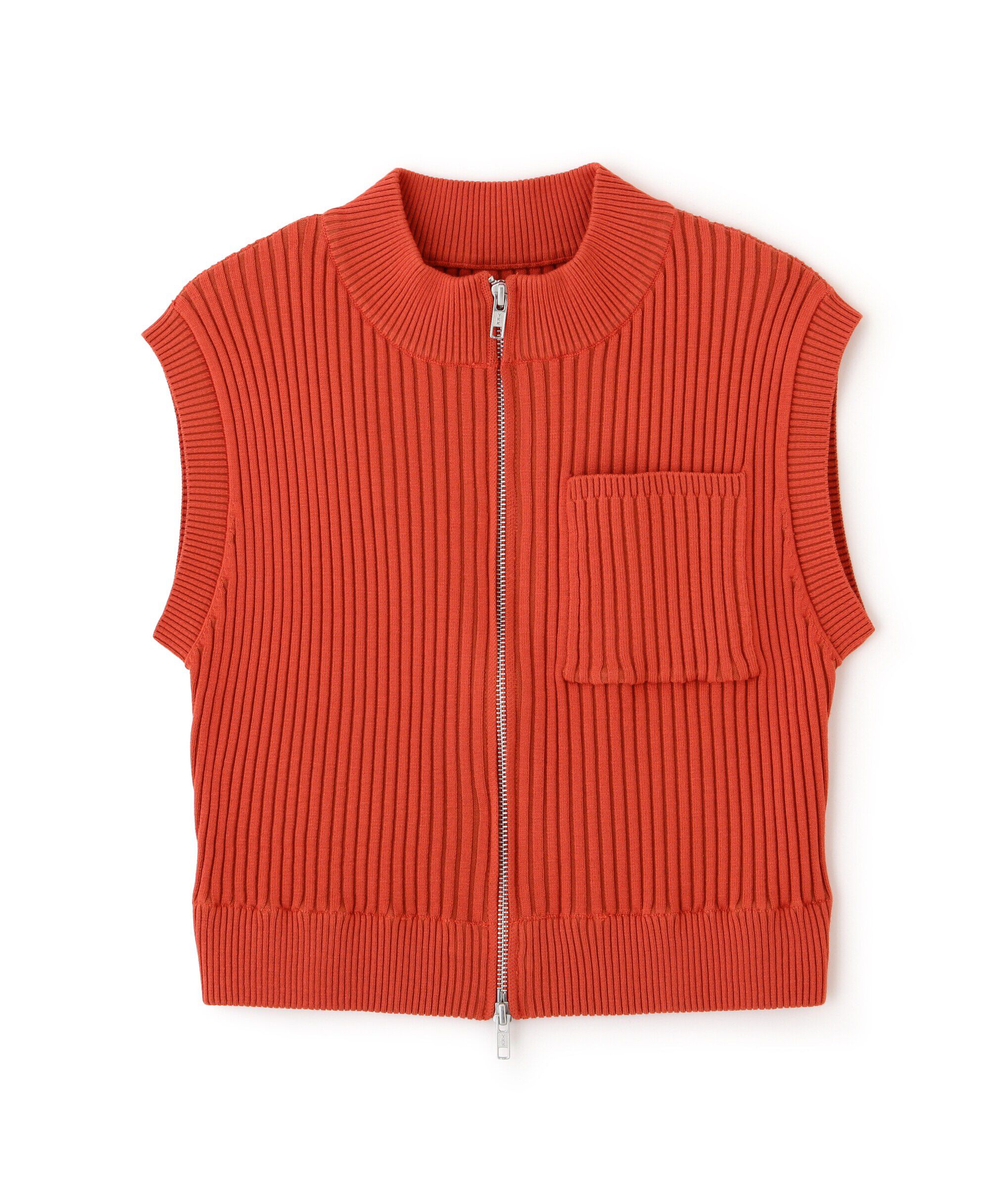  「バイカースタンド配色リブニットベスト」|ニット・セーター|