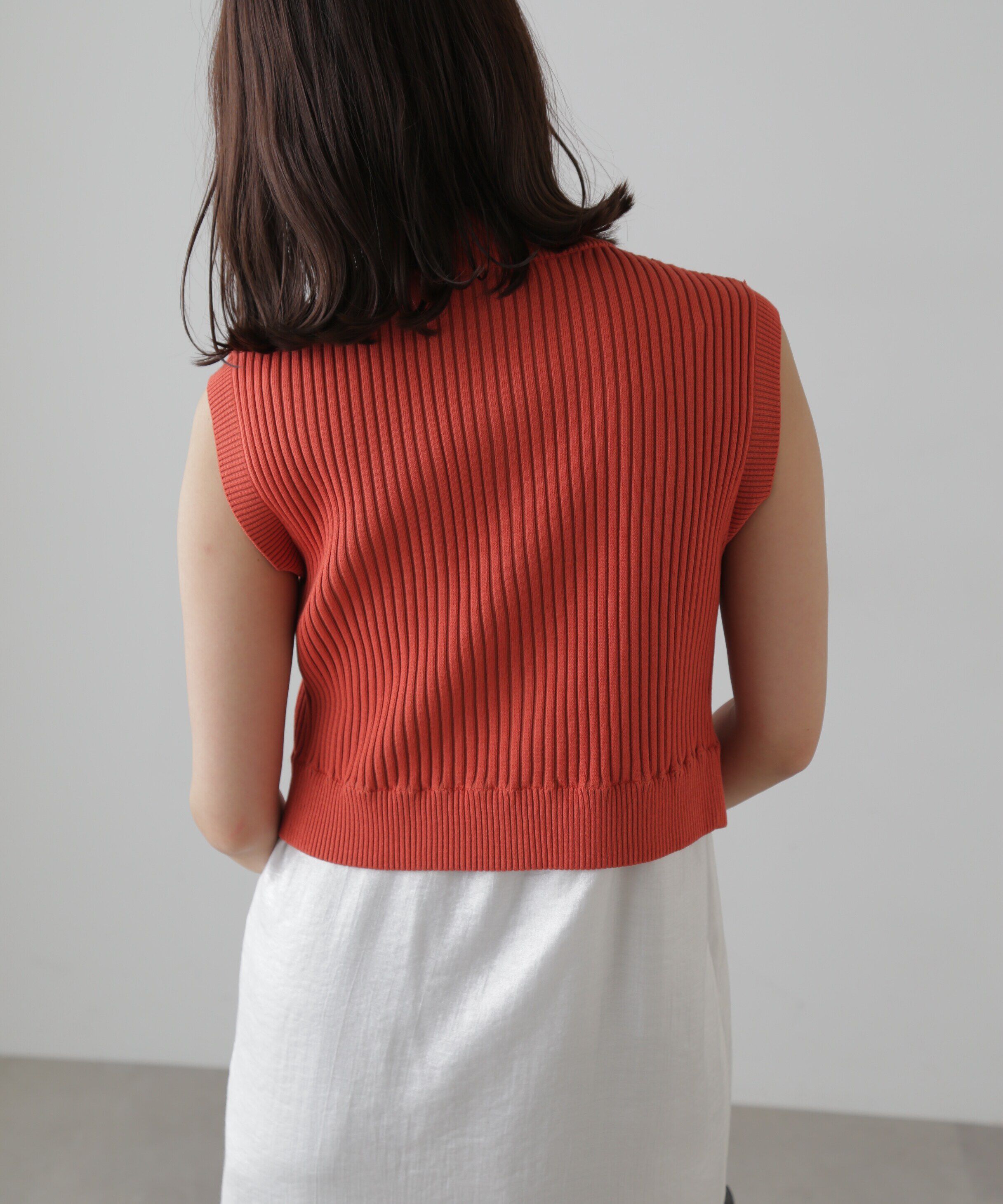  「バイカースタンド配色リブニットベスト」|ニット・セーター|