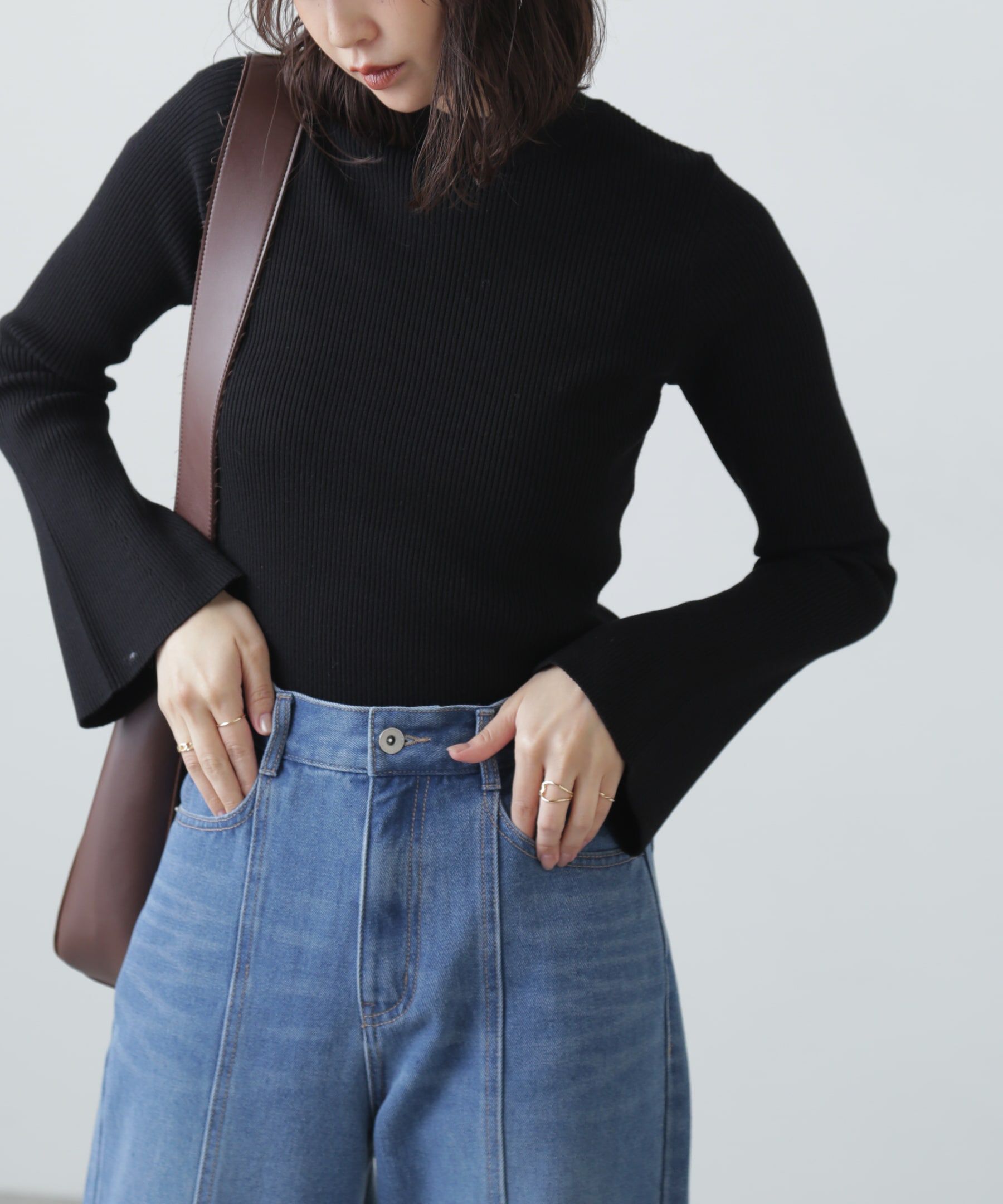  「〈洗える〉マシンウォッシャブルフレアスリーブニット」|ニット・セーター|ブラック