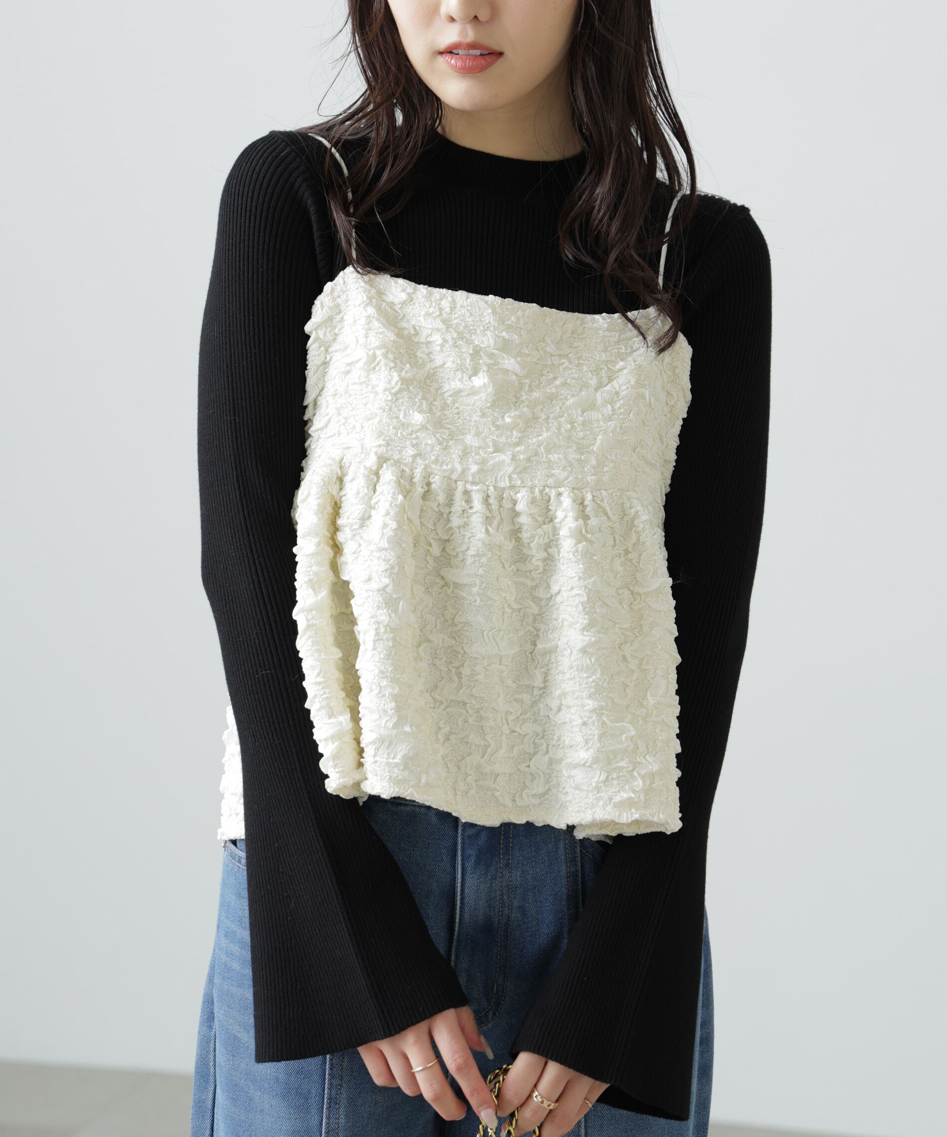  「〈洗える〉マシンウォッシャブルフレアスリーブニット」|ニット・セーター|