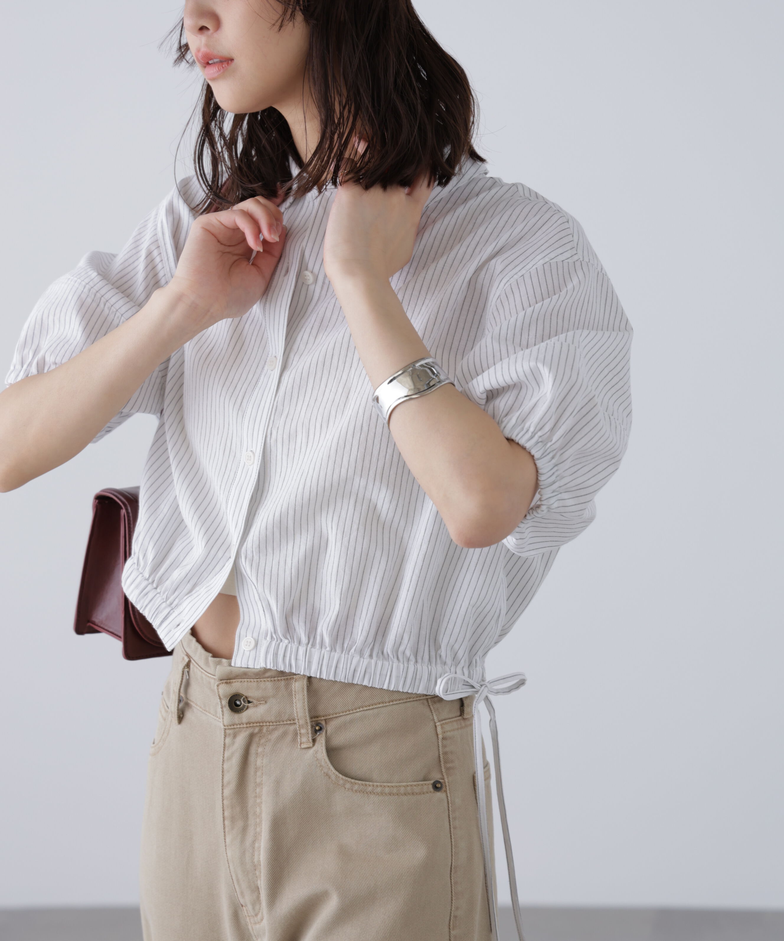  「裾ドロスト半袖ブラウス」|シャツ・ブラウス|