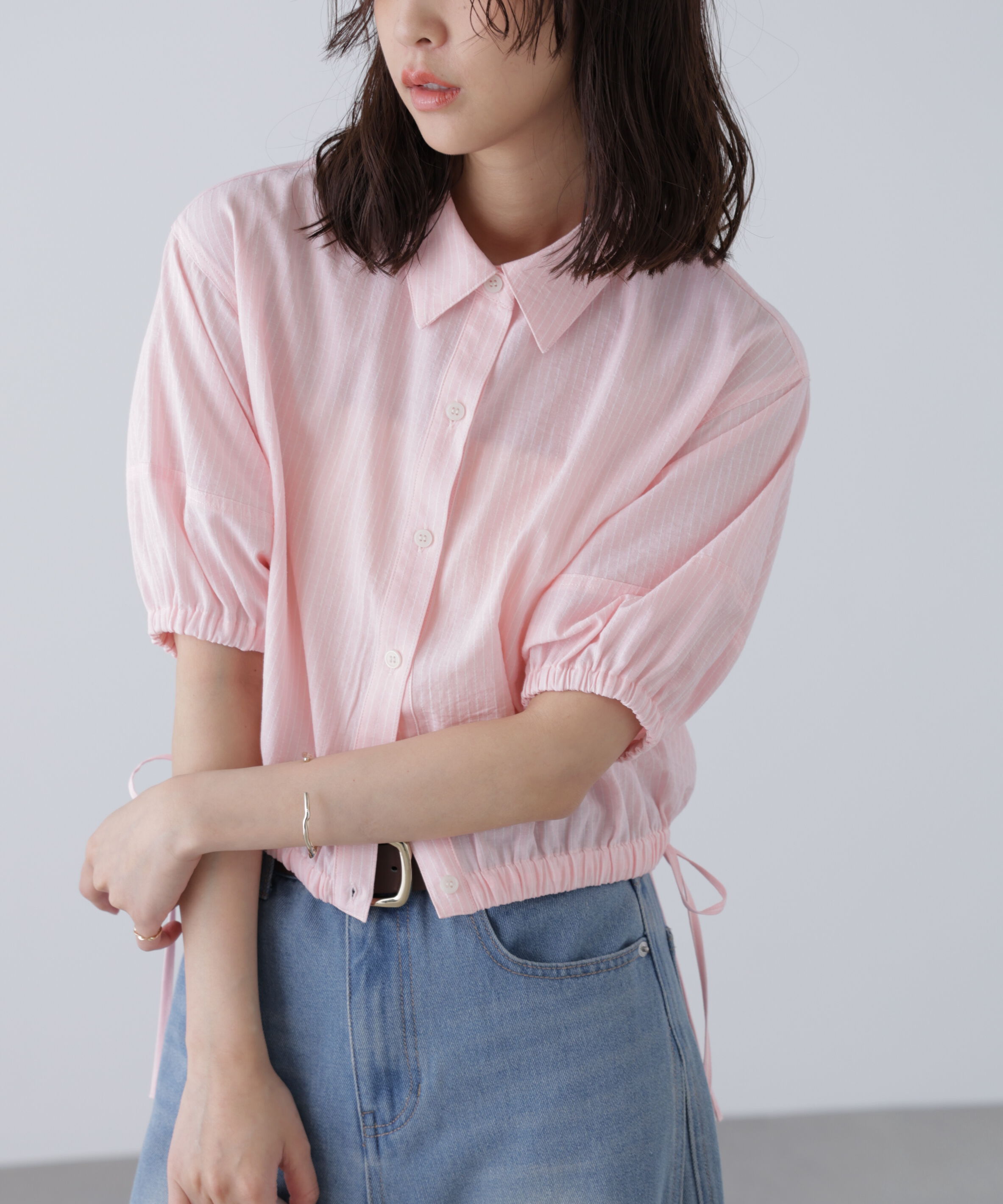  「裾ドロスト半袖ブラウス」|シャツ・ブラウス|