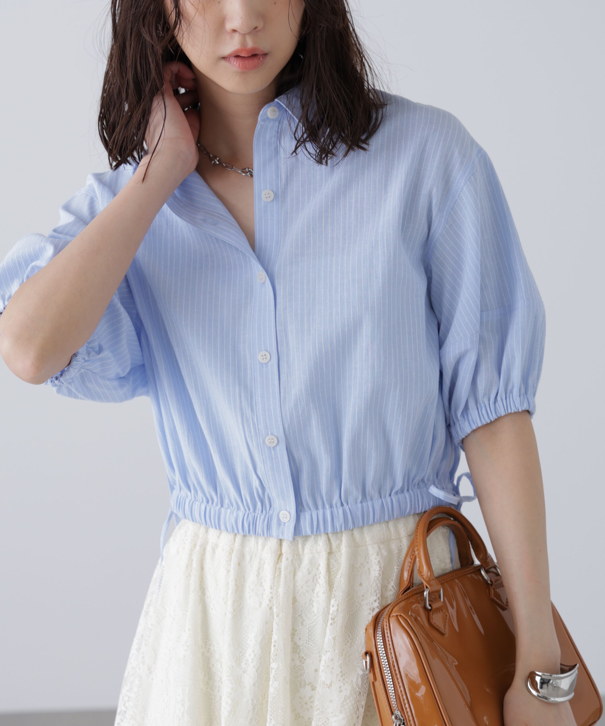  「裾ドロスト半袖ブラウス」|シャツ・ブラウス|ブルーベース1