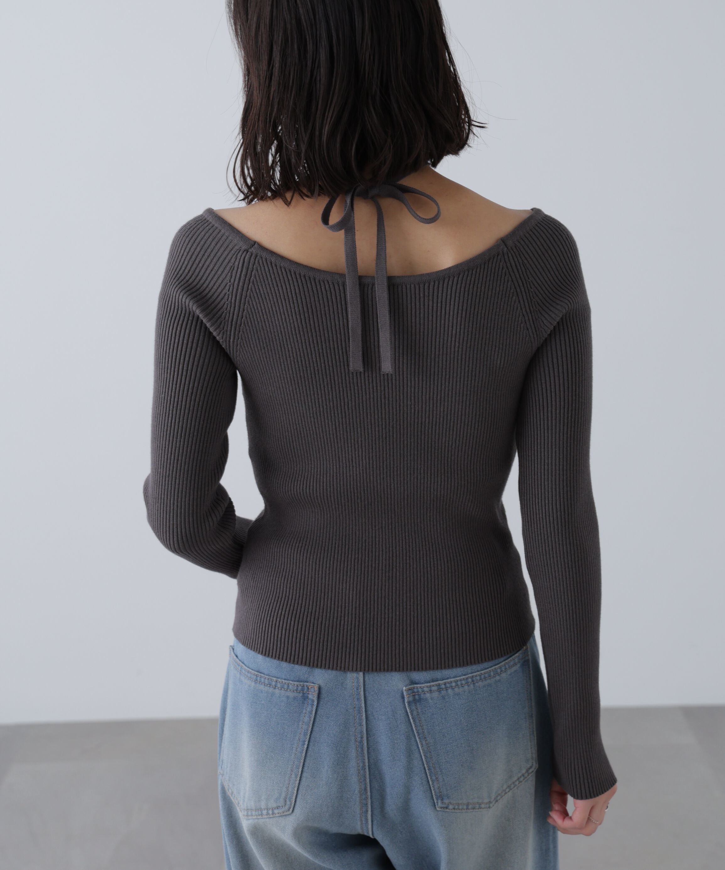  「ジップアップオフショルダーリブニット」|ニット・セーター|