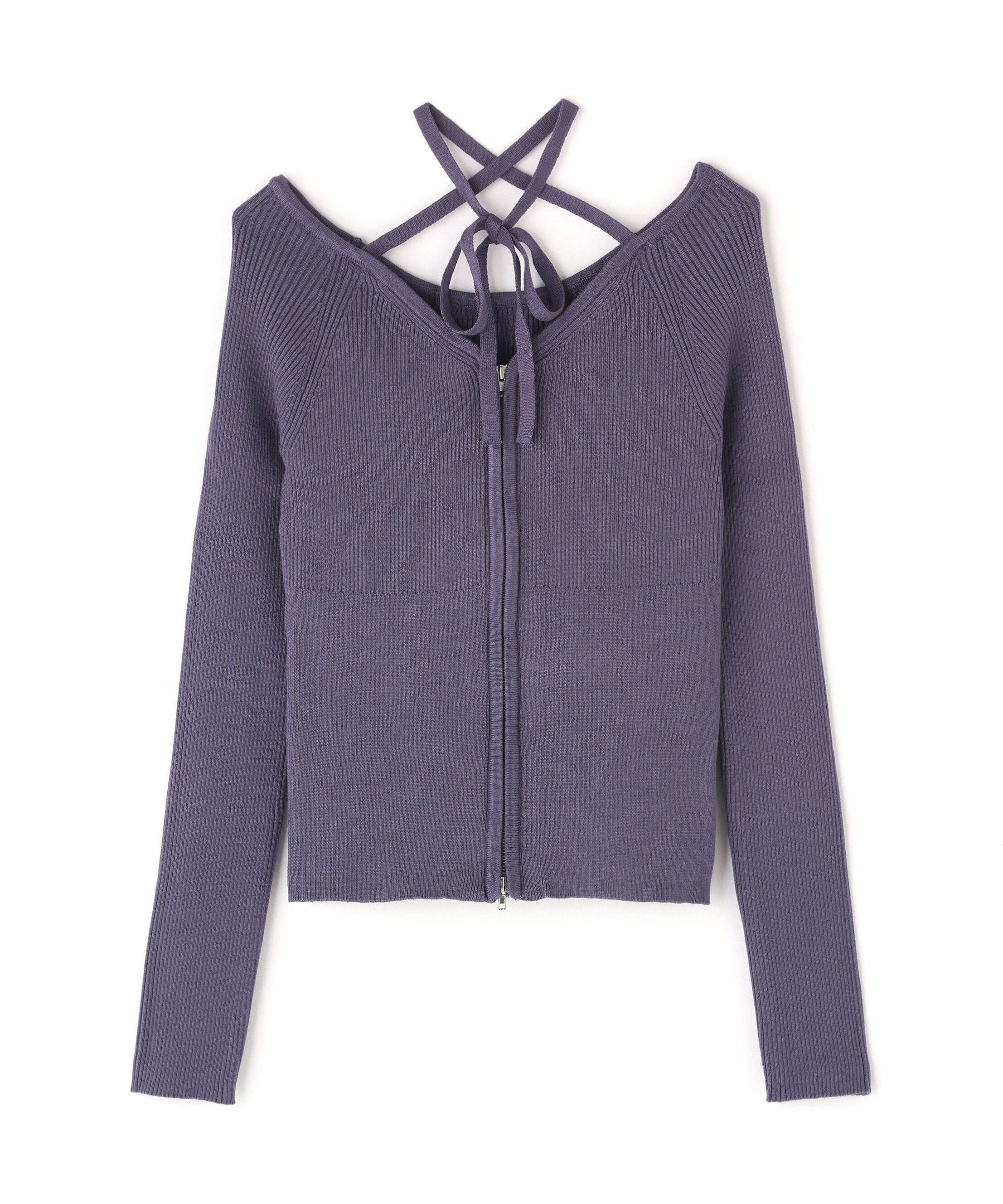  「ジップアップオフショルダーリブニット」|ニット・セーター|