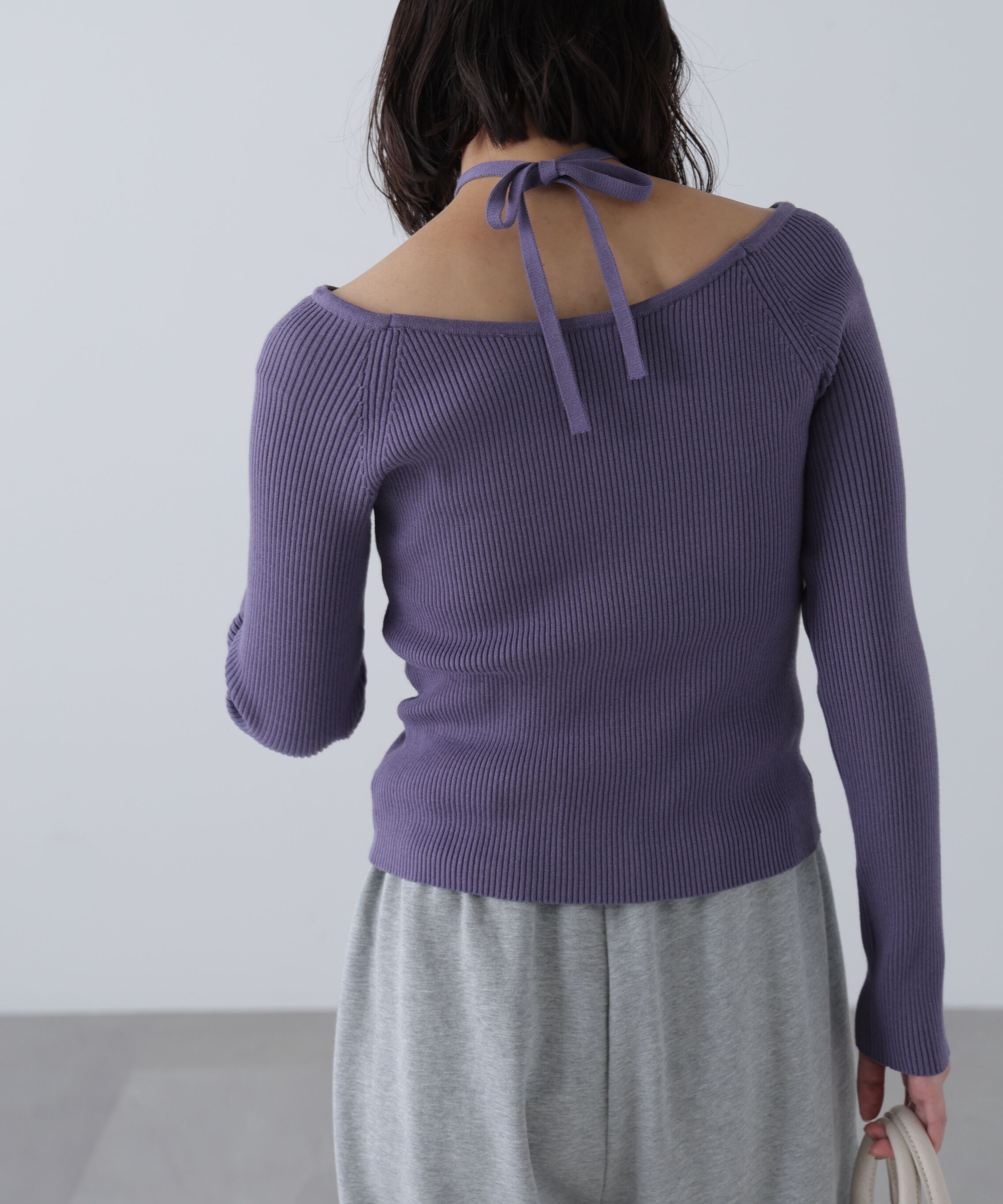  「ジップアップオフショルダーリブニット」|ニット・セーター|