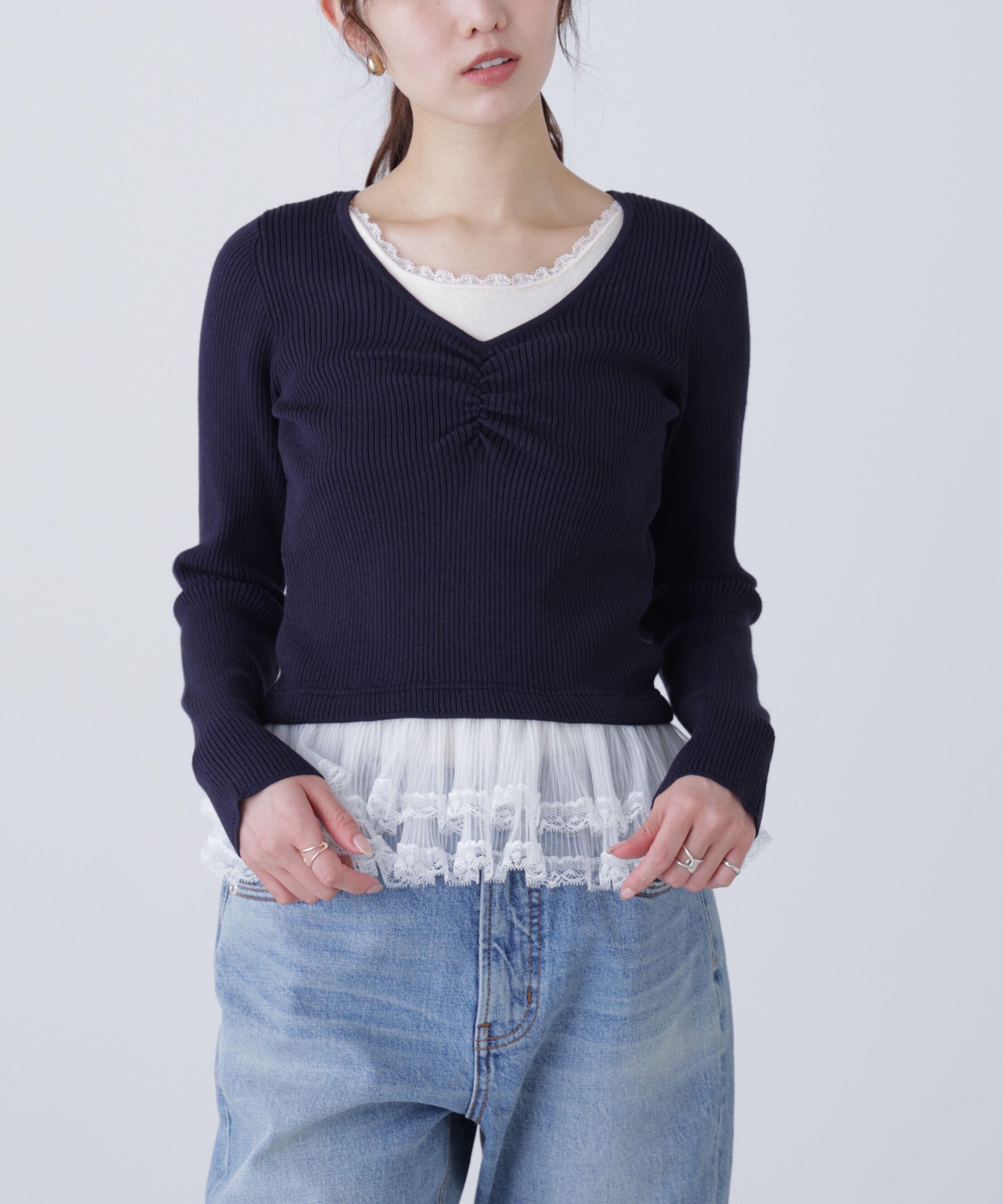  「レイヤードデザインリブニット」|ニット・セーター|