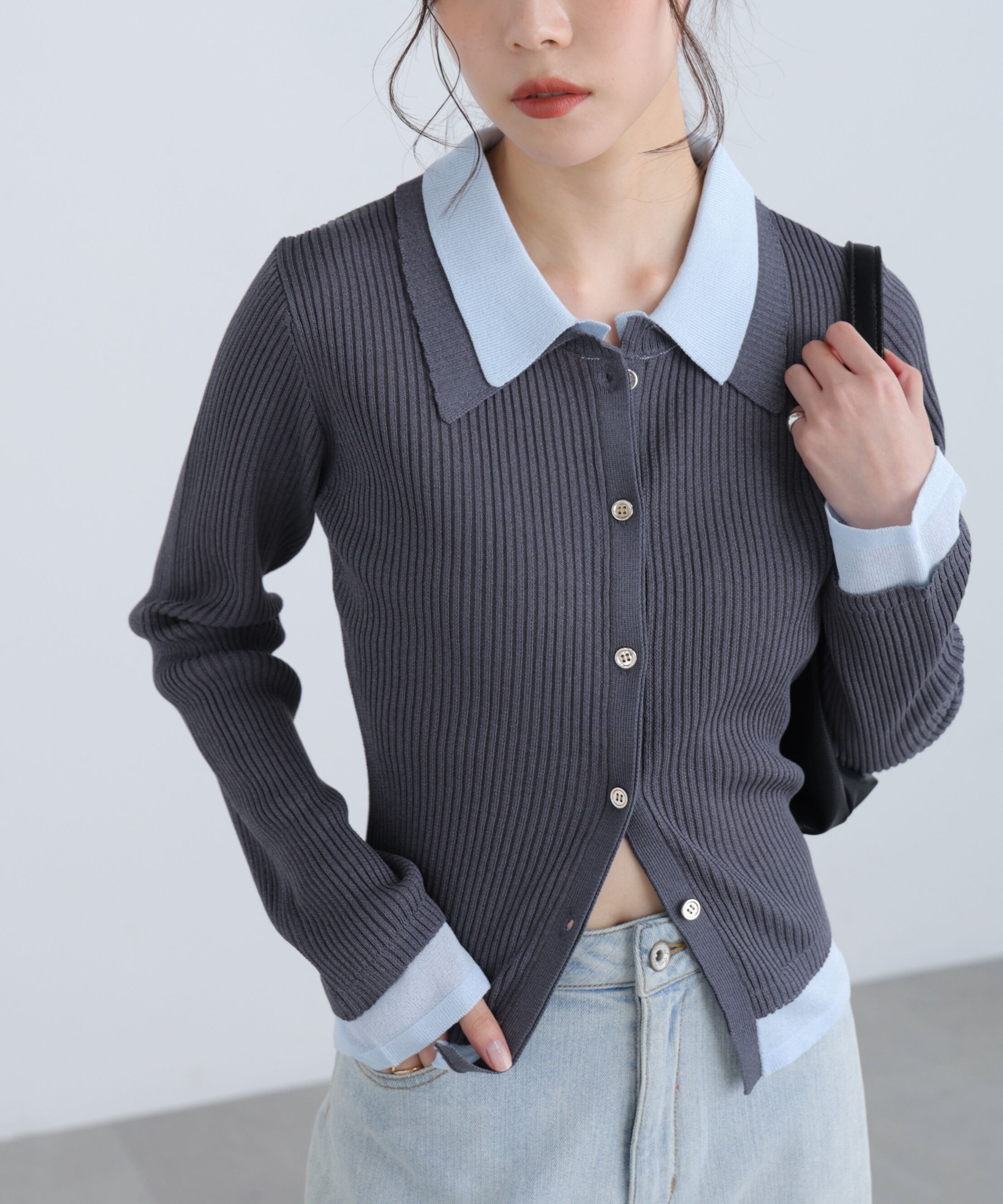  「レイヤー襟ポロリブニット〈MFM〉」|ニット・セーター|