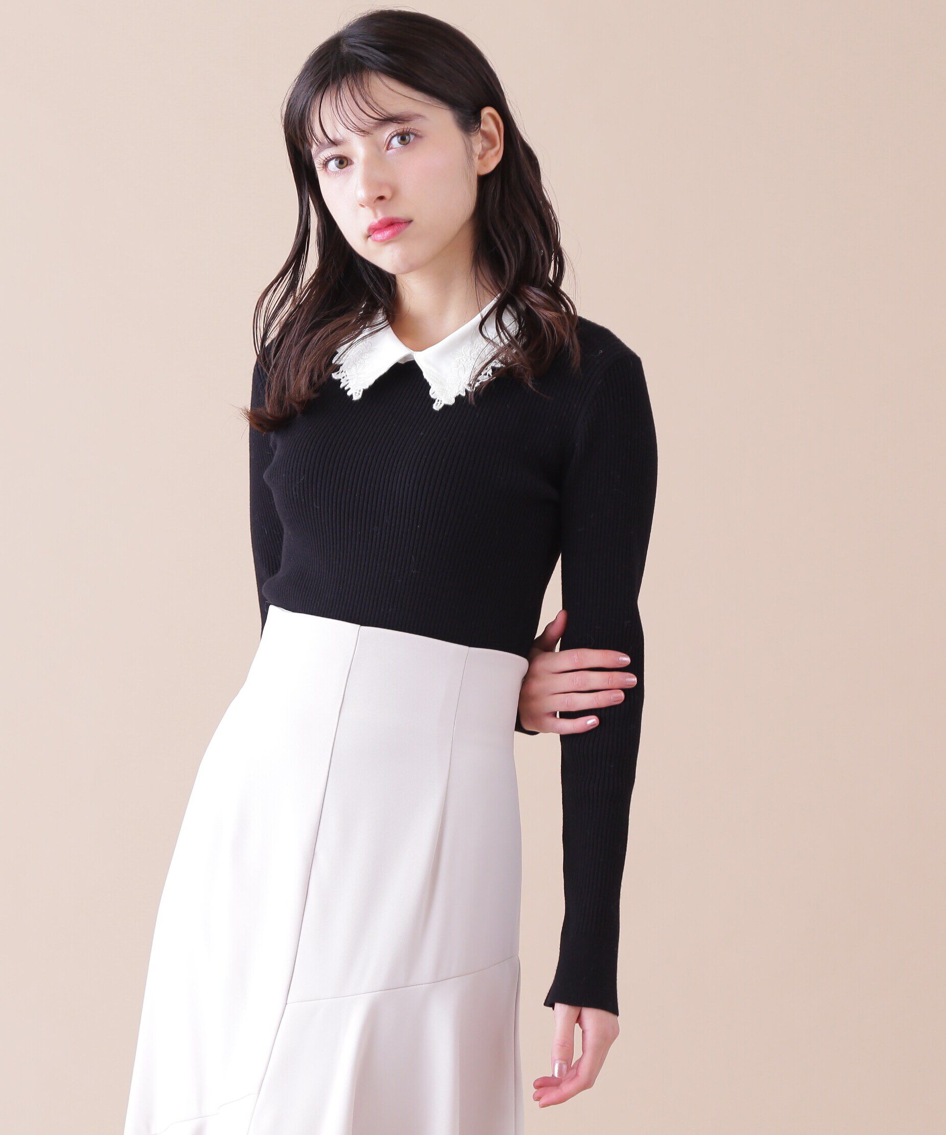  「衿付きリブニット」|ニット・セーター|ブラック