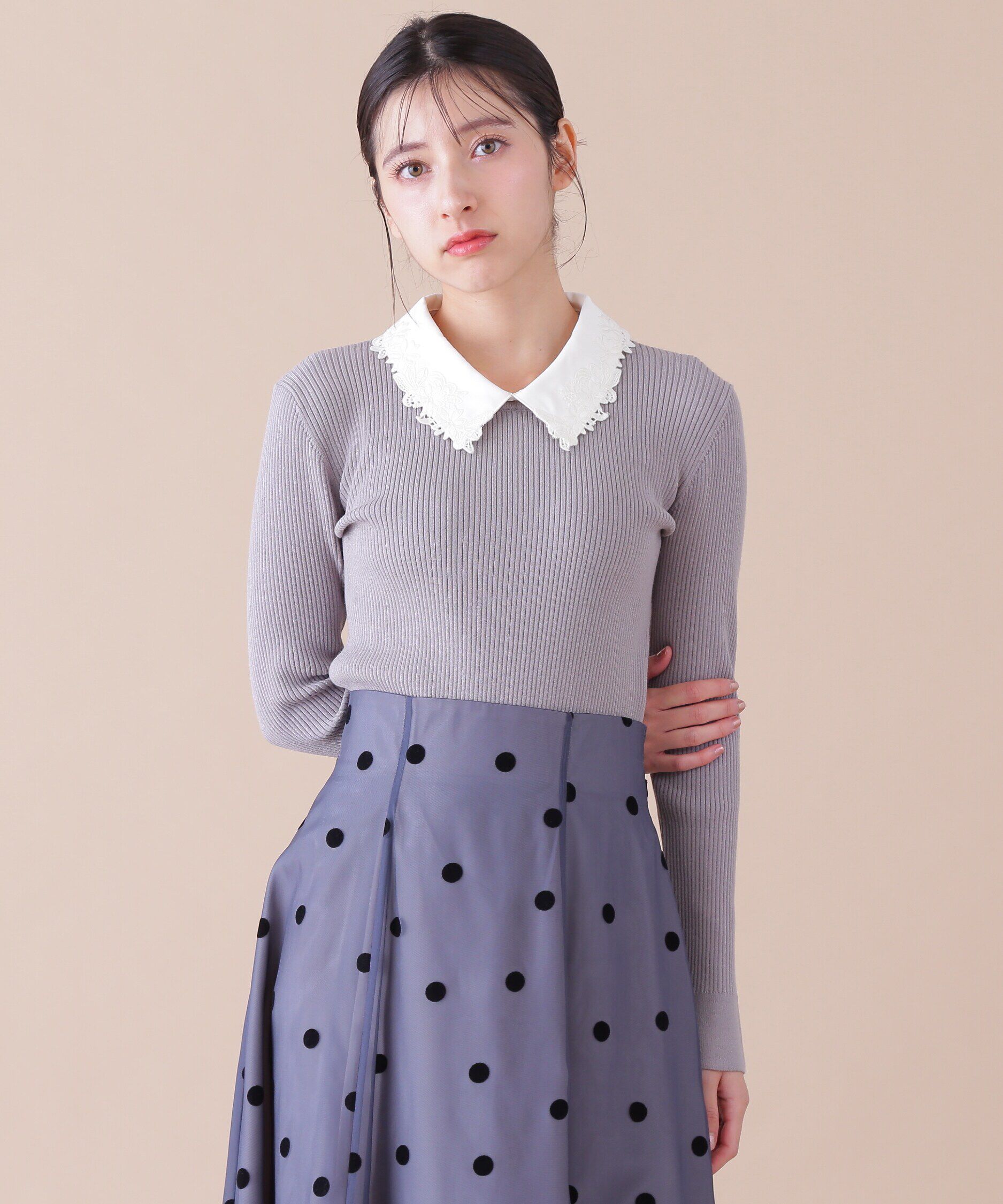  「衿付きリブニット」|ニット・セーター|