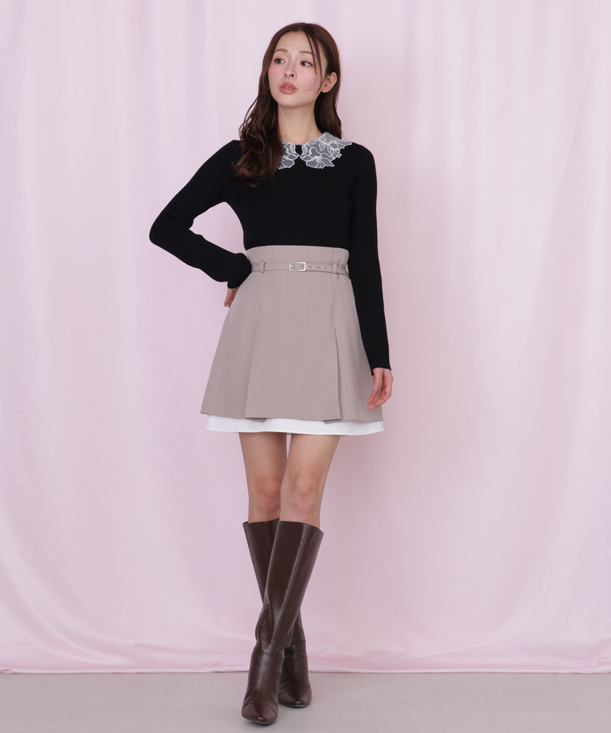  「レース襟コンパクトリブニット」|ニット・セーター|