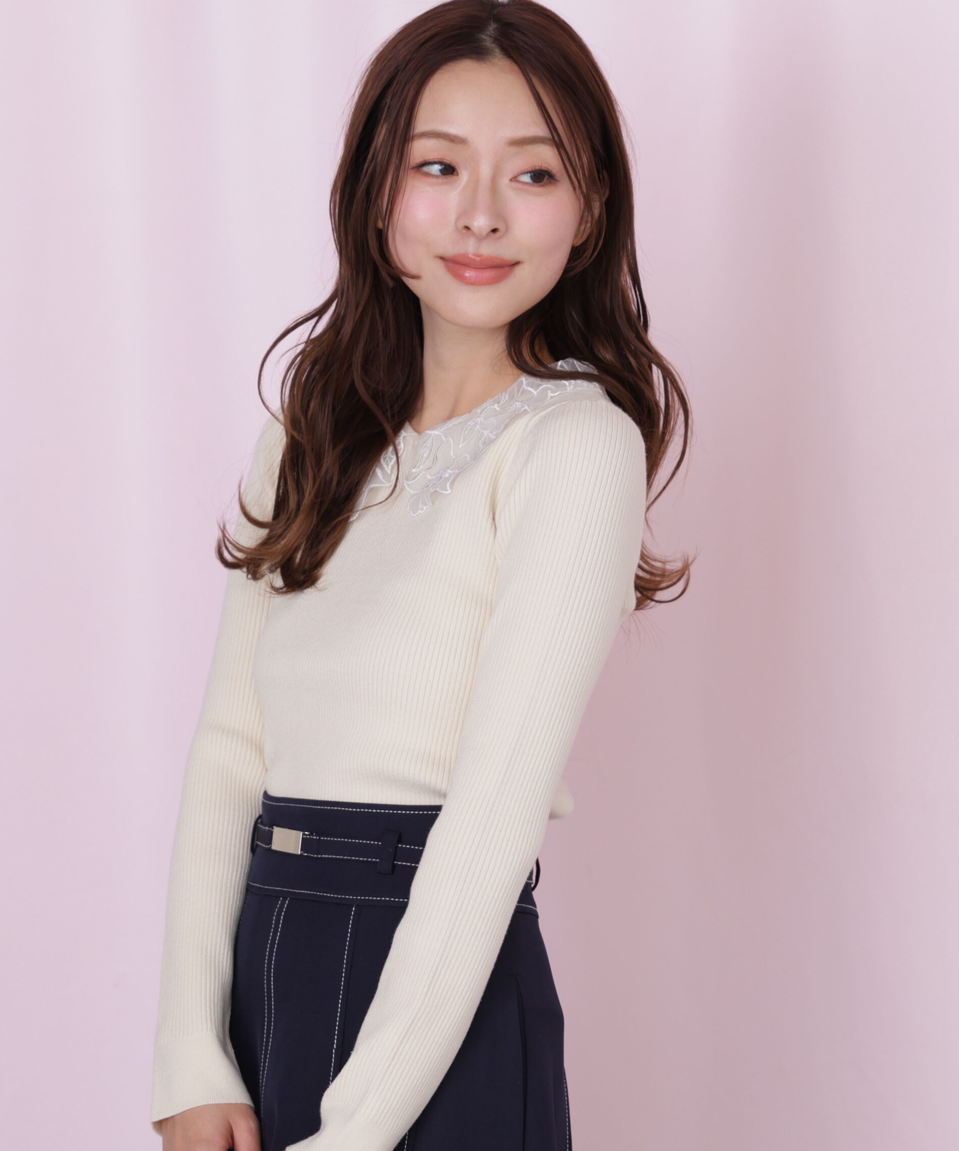  「レース襟コンパクトリブニット」|ニット・セーター|