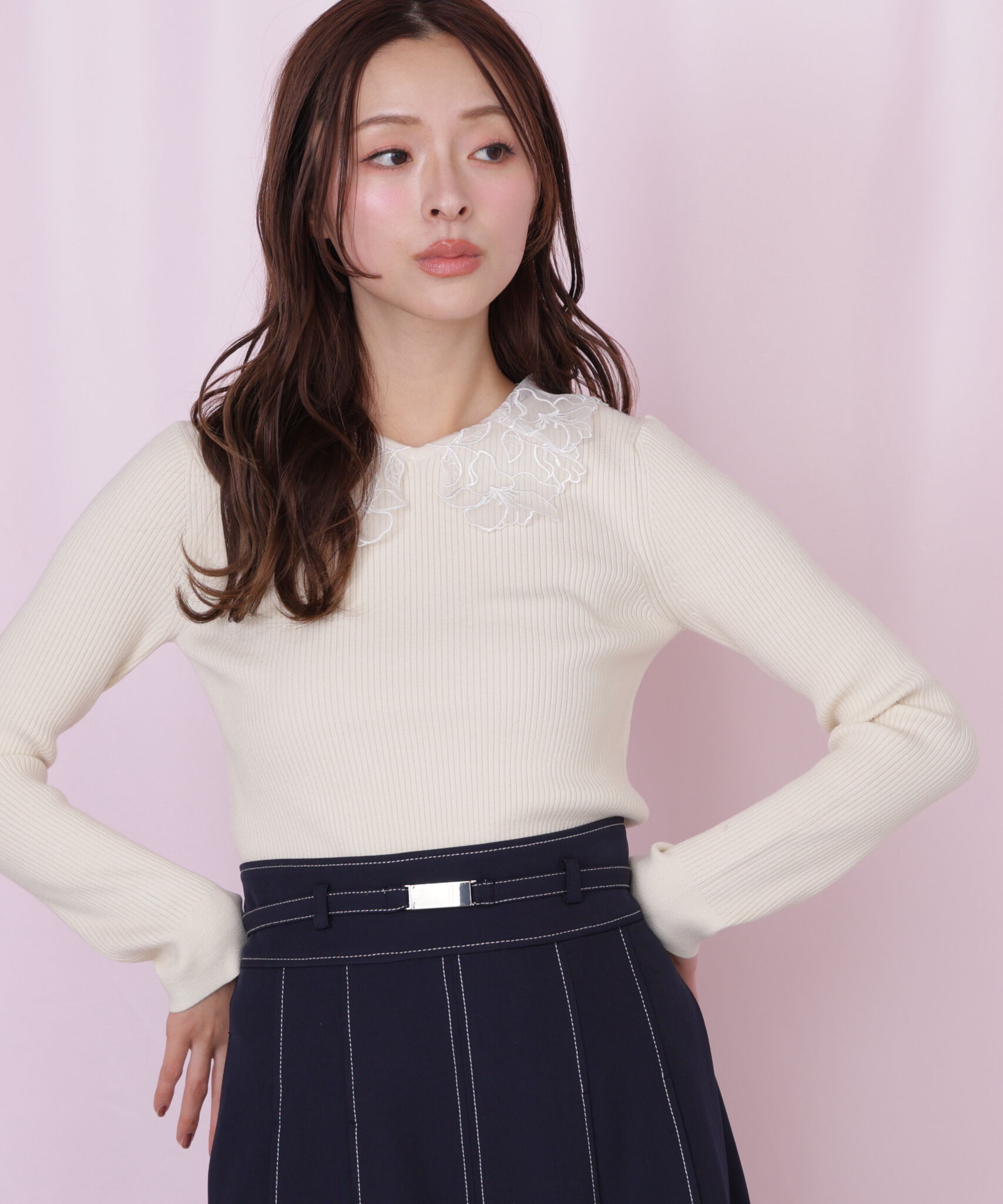  「レース襟コンパクトリブニット」|ニット・セーター|