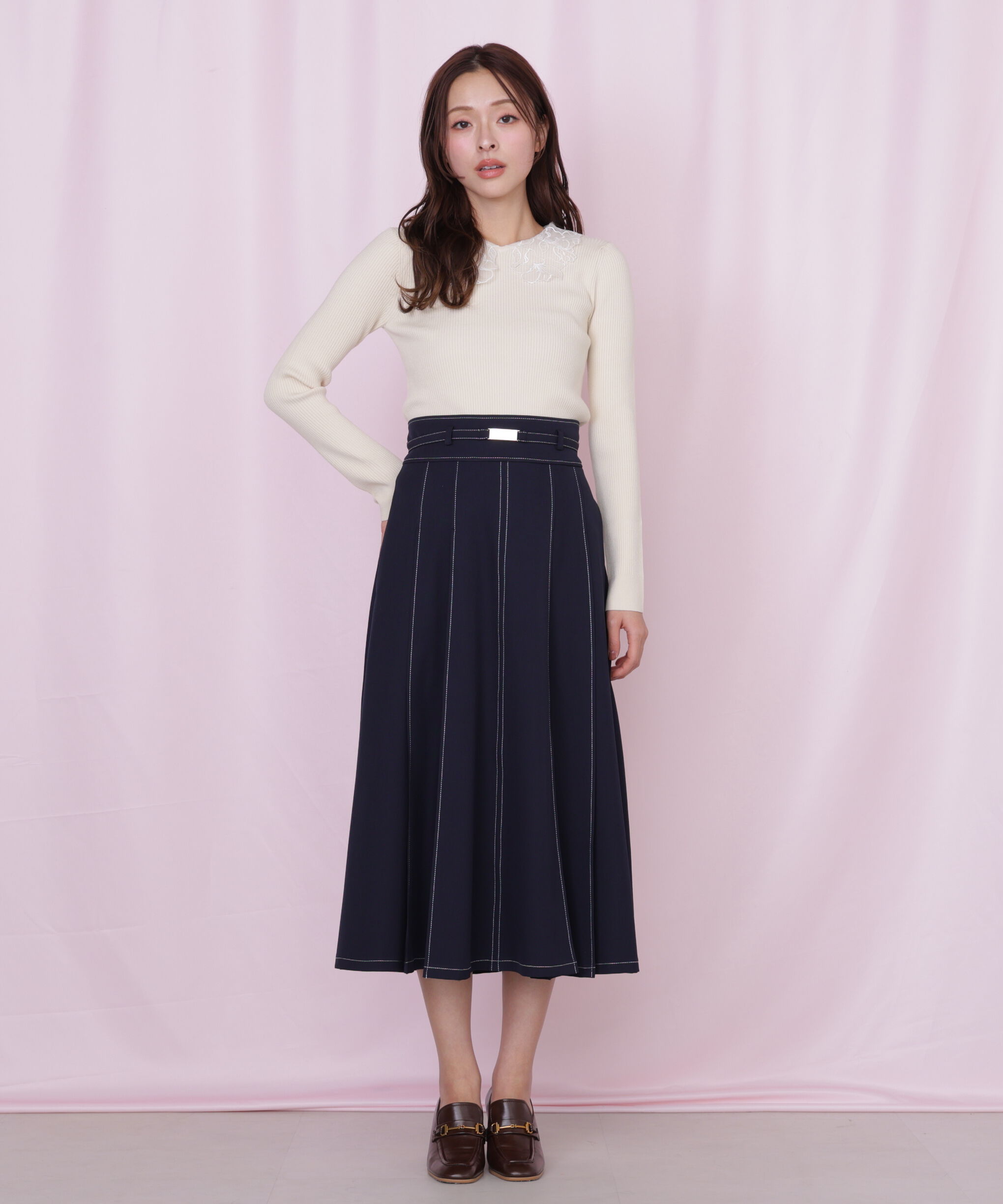  「レース襟コンパクトリブニット」|ニット・セーター|