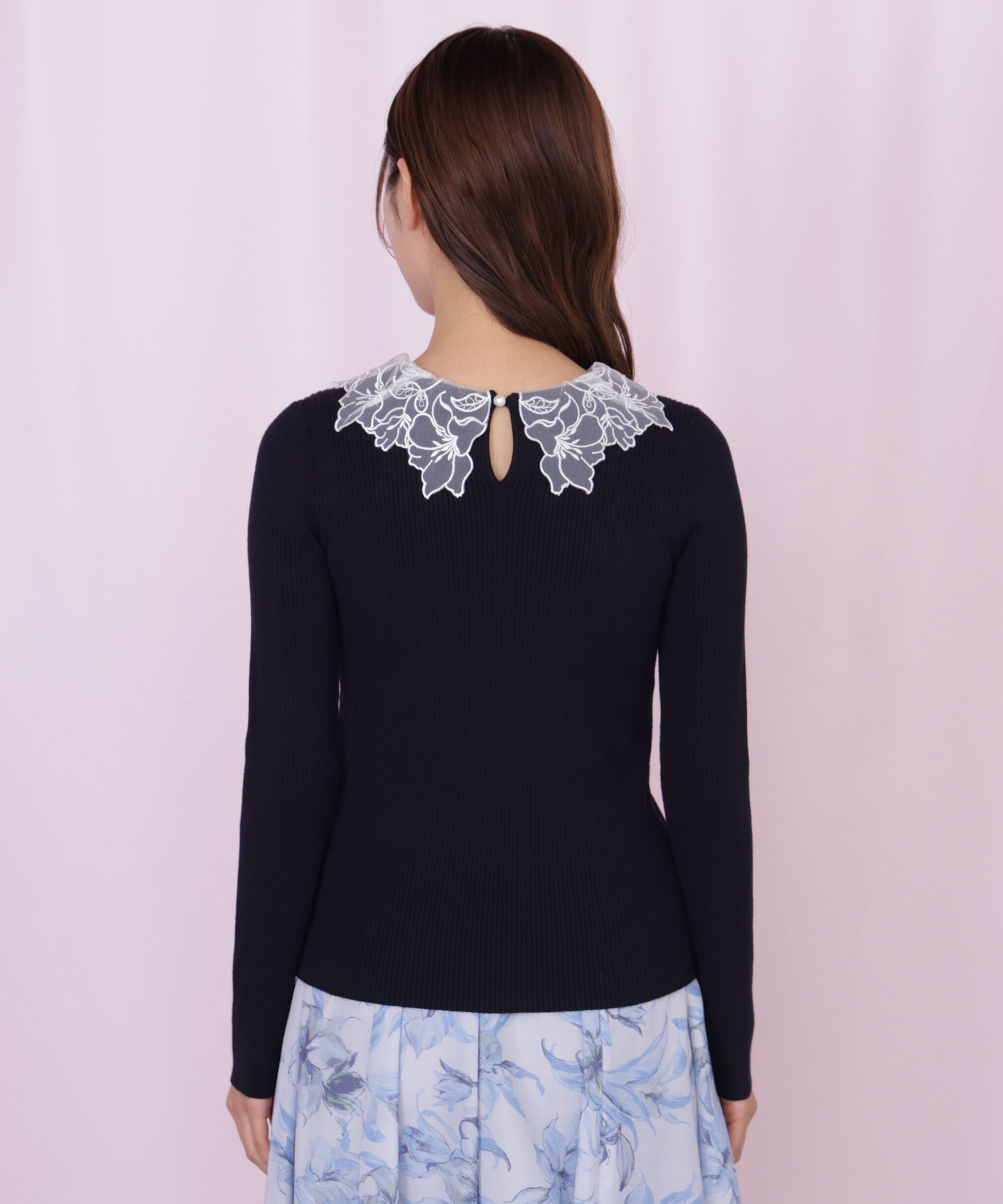  「レース襟コンパクトリブニット」|ニット・セーター|