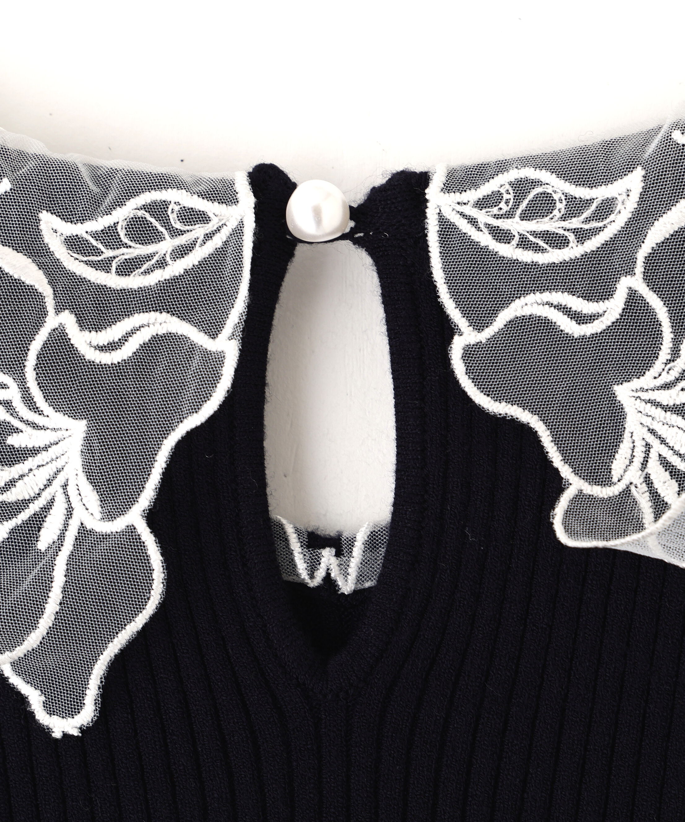  「レース襟コンパクトリブニット」|ニット・セーター|