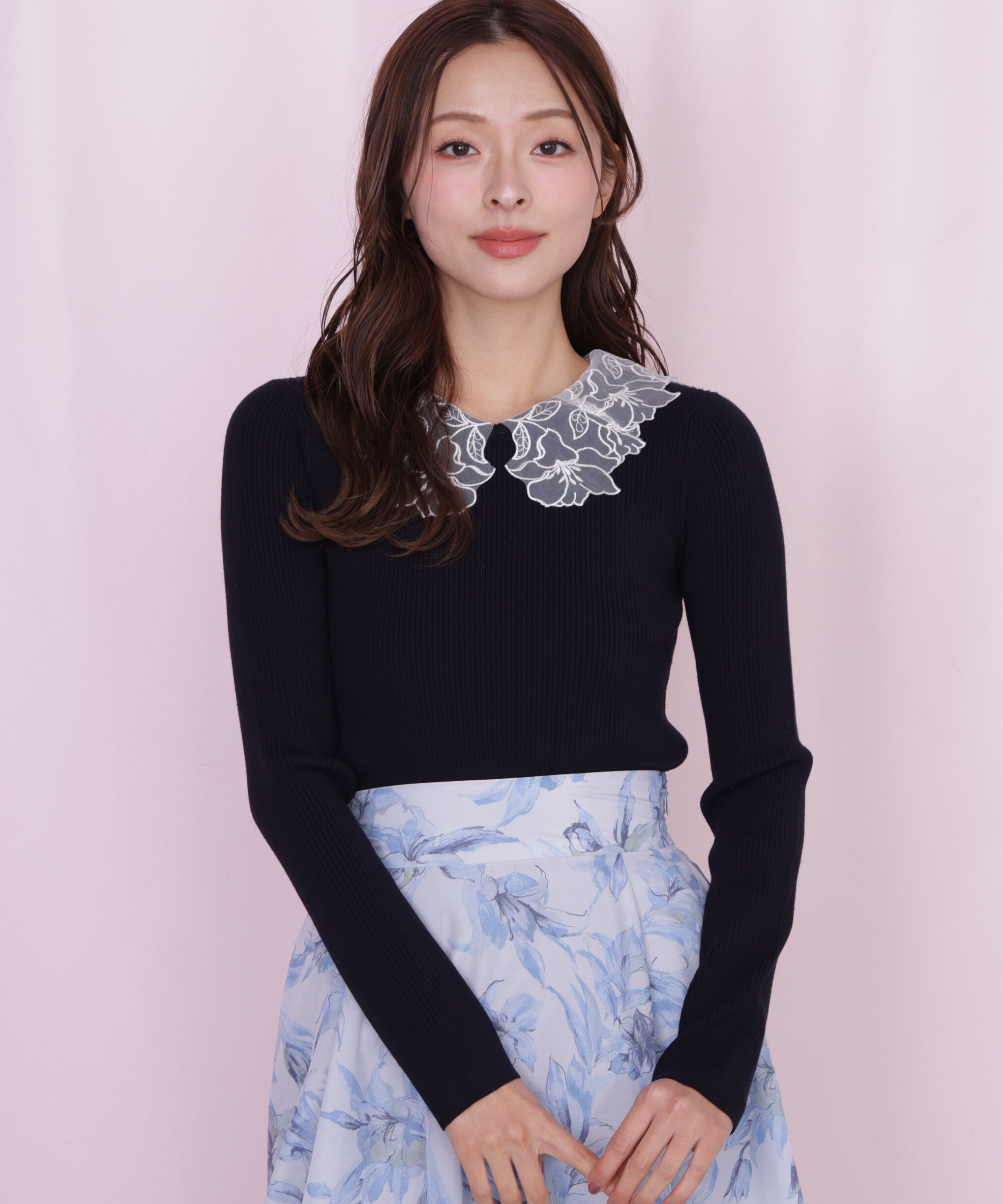  「レース襟コンパクトリブニット」|ニット・セーター|