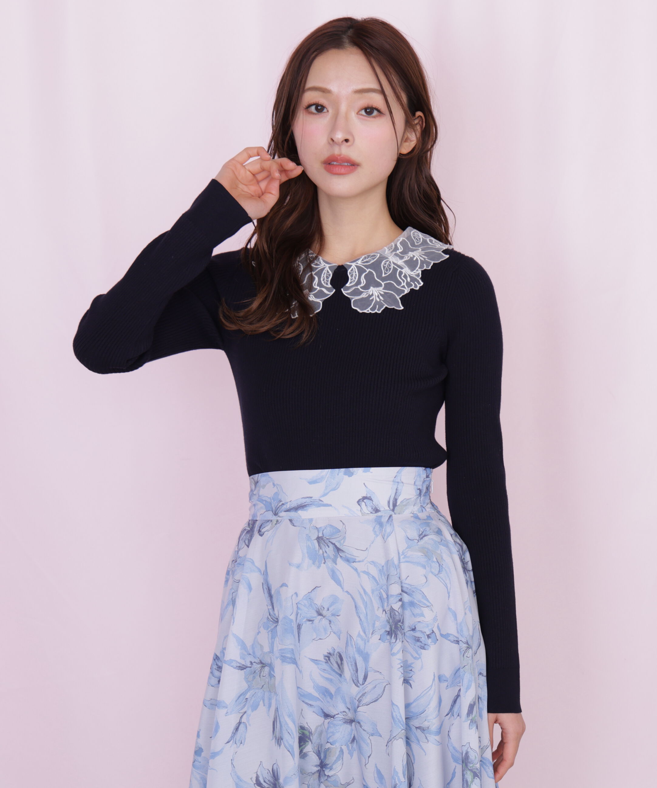  「レース襟コンパクトリブニット」|ニット・セーター|