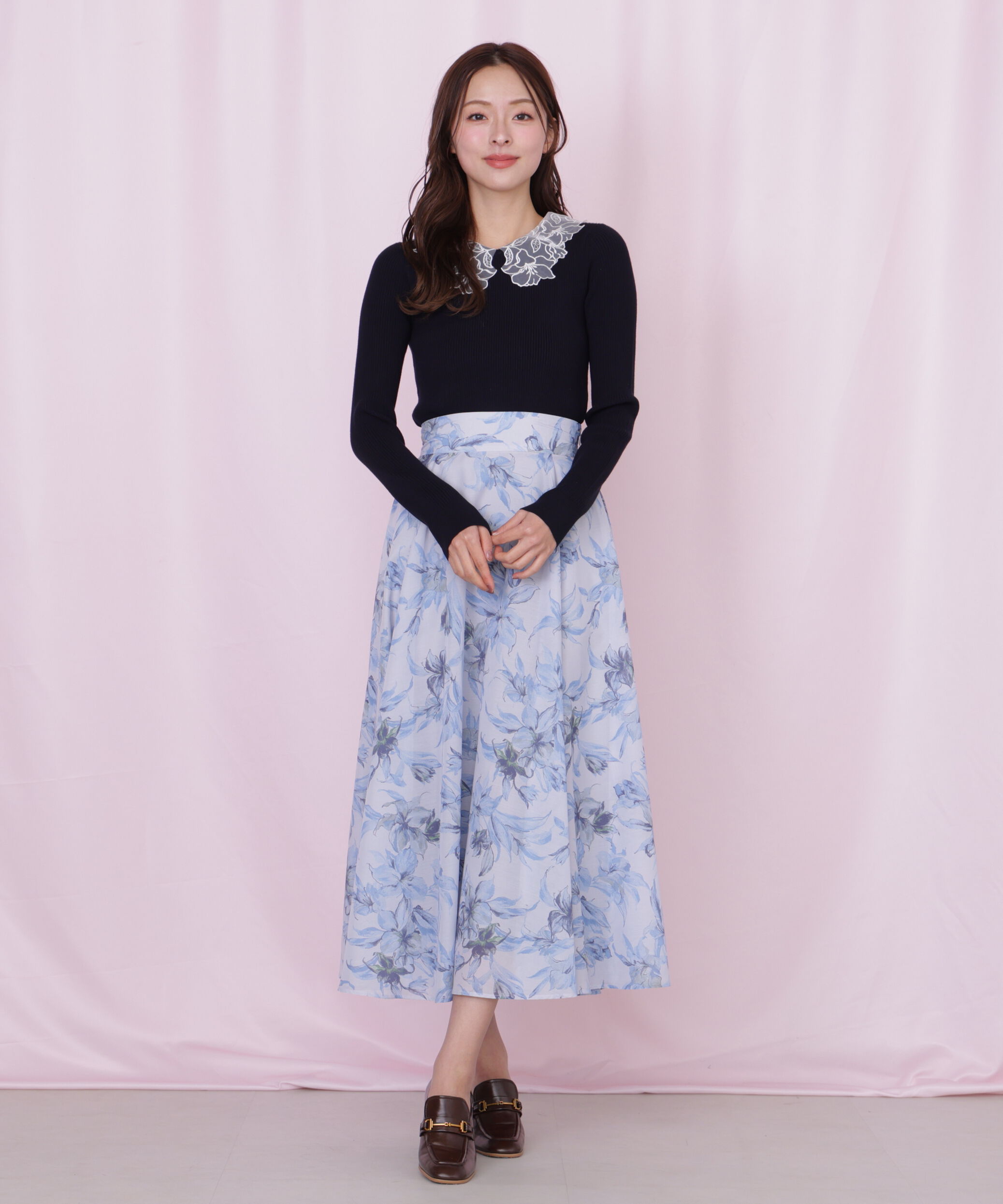  「レース襟コンパクトリブニット」|ニット・セーター|