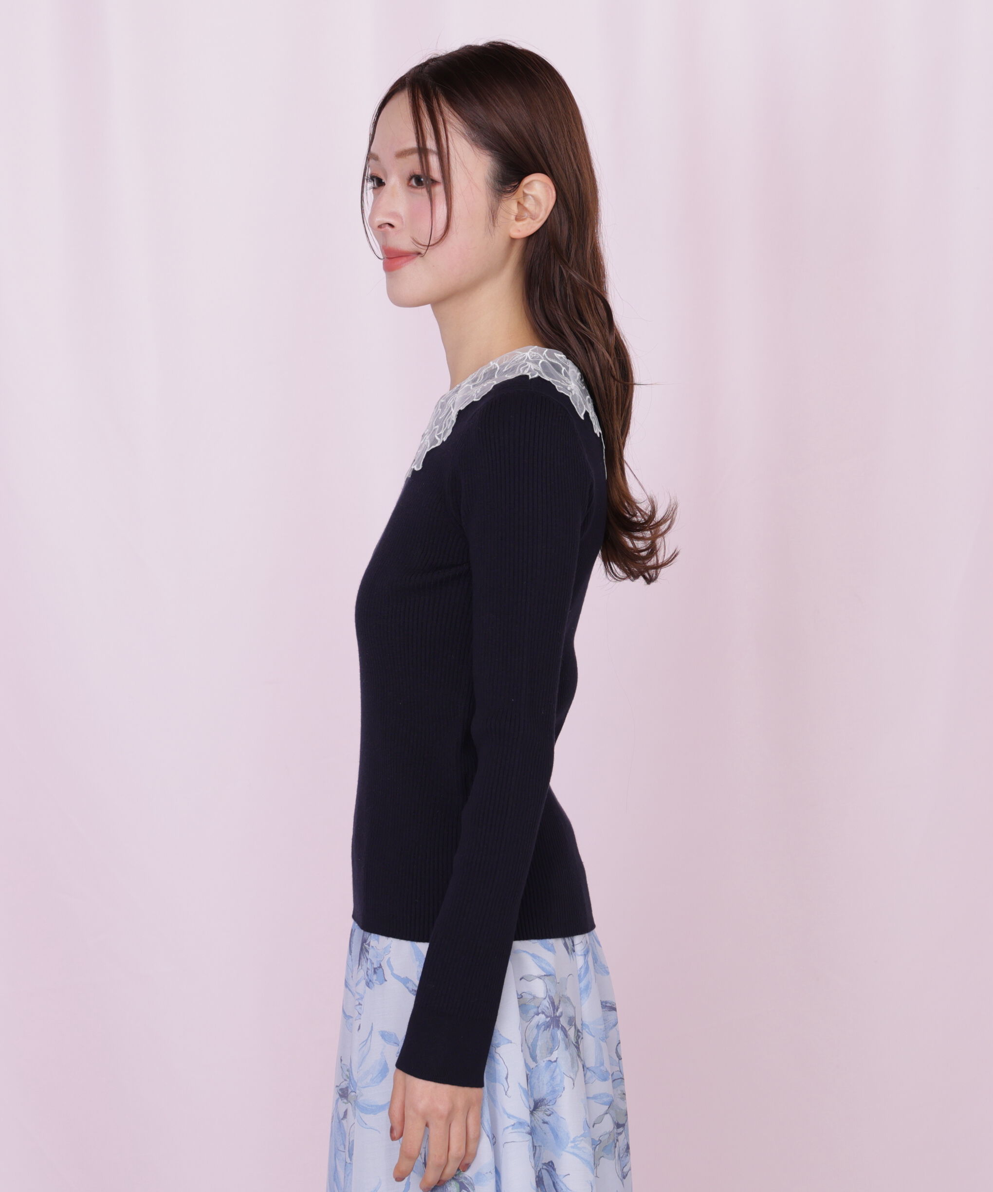  「レース襟コンパクトリブニット」|ニット・セーター|