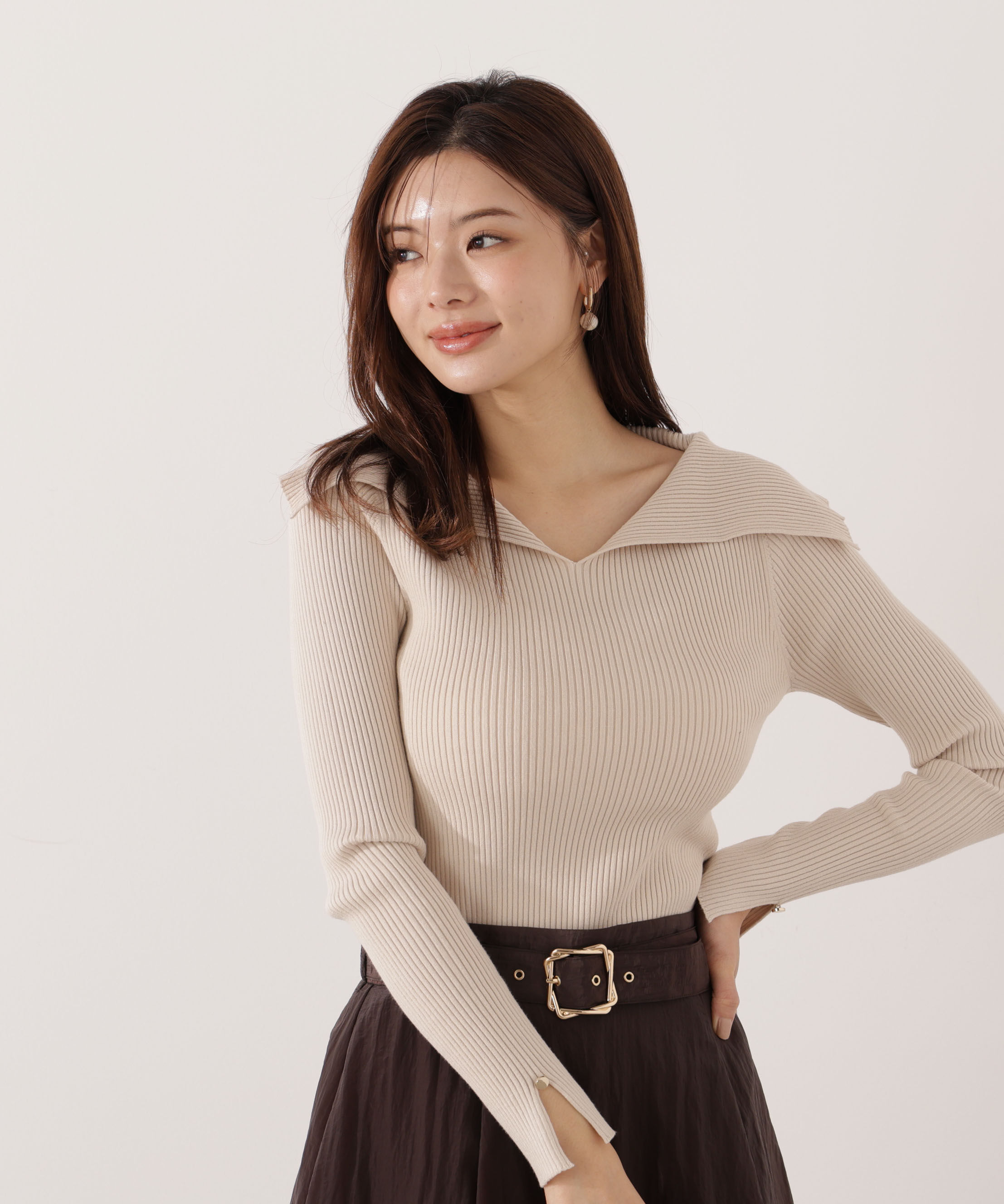 PROPORTION BODY DRESSING「オープンカラーリブニット」|ニット・セーター|