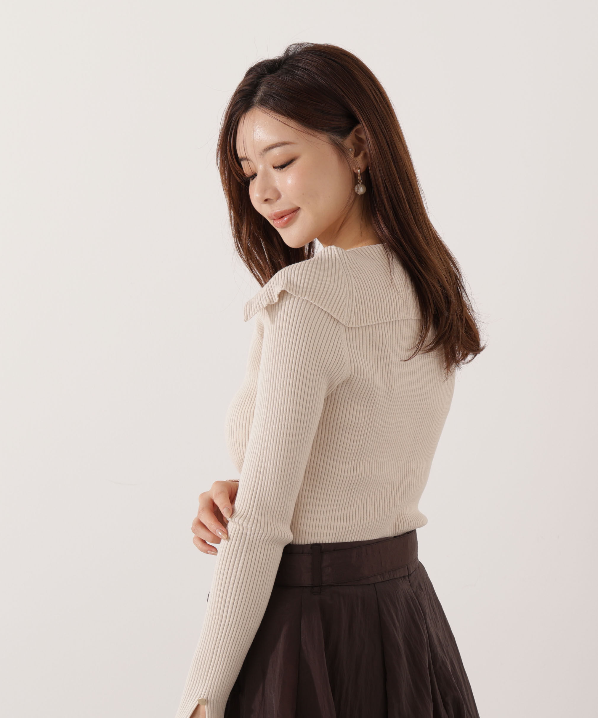 PROPORTION BODY DRESSING「オープンカラーリブニット」|ニット・セーター|