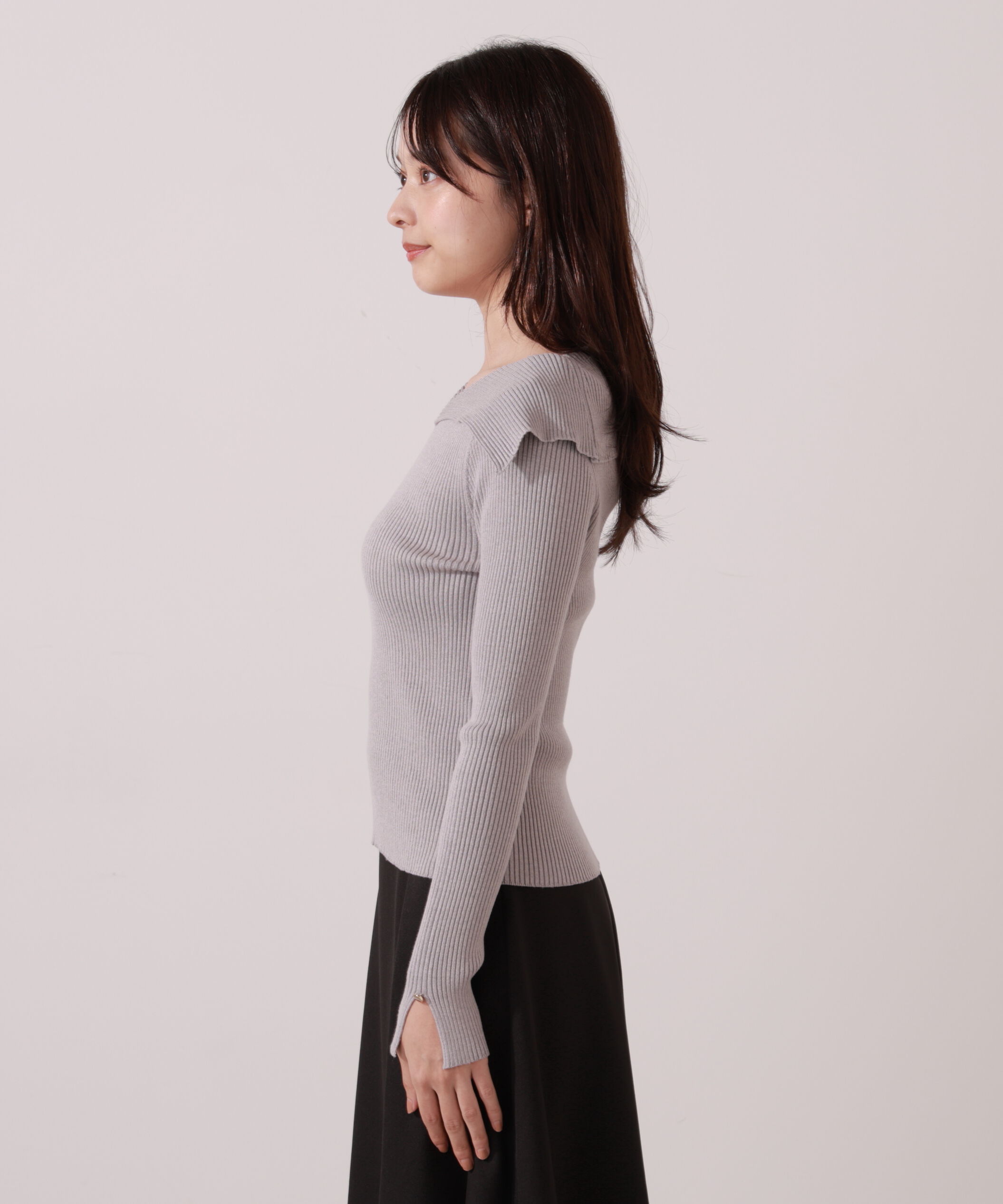 PROPORTION BODY DRESSING「オープンカラーリブニット」|ニット・セーター|