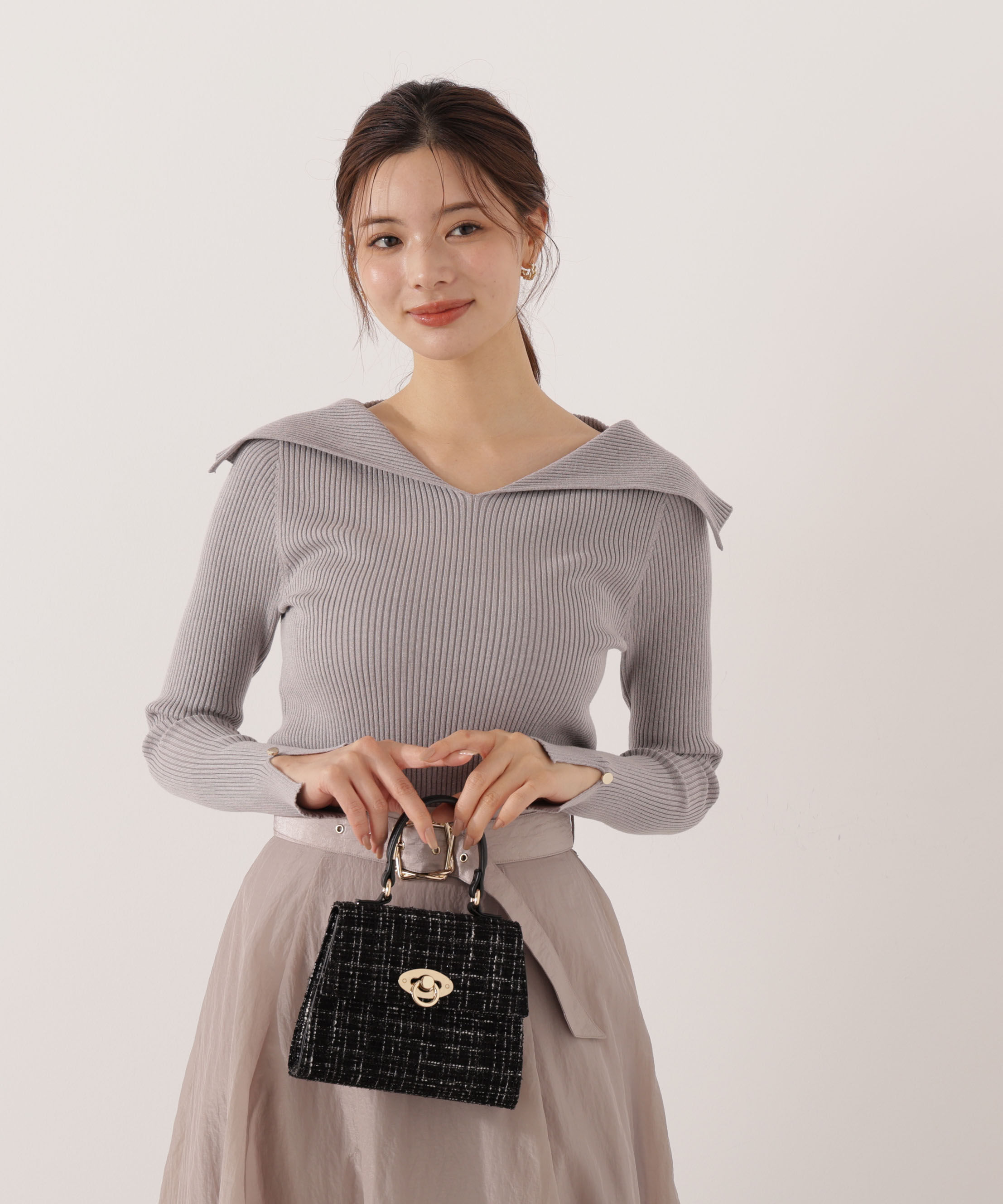 PROPORTION BODY DRESSING「オープンカラーリブニット」|ニット・セーター|