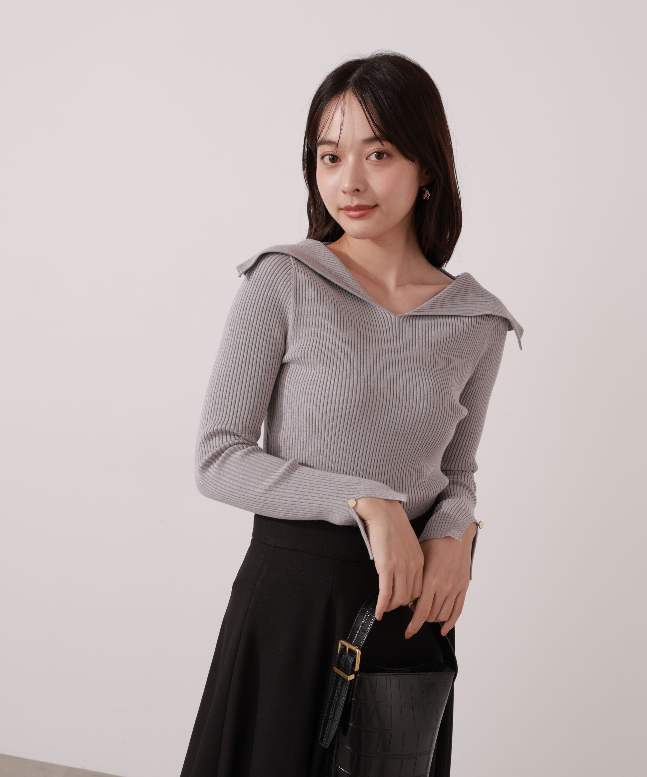 PROPORTION BODY DRESSING「オープンカラーリブニット」|ニット・セーター|