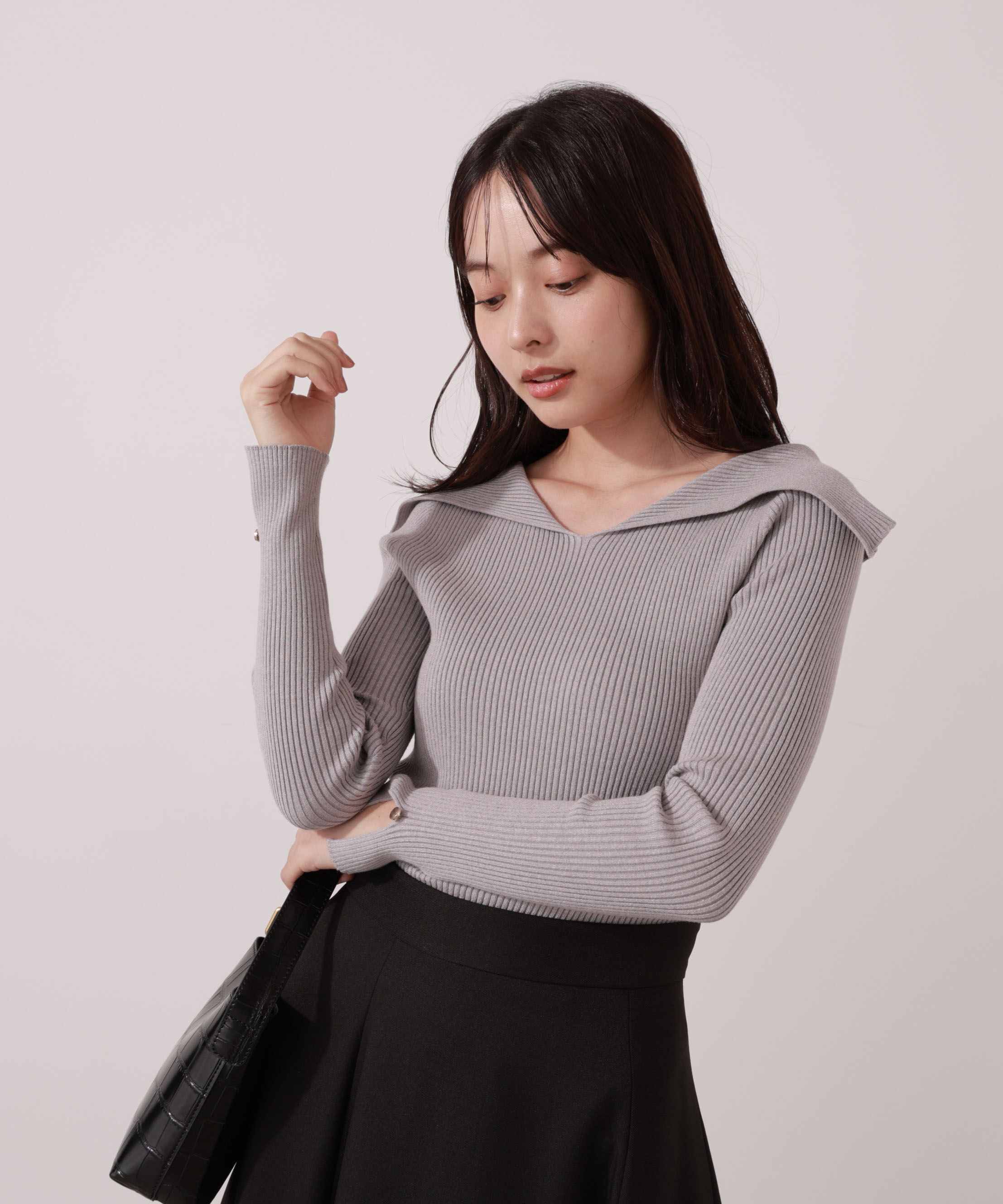 PROPORTION BODY DRESSING「オープンカラーリブニット」|ニット・セーター|