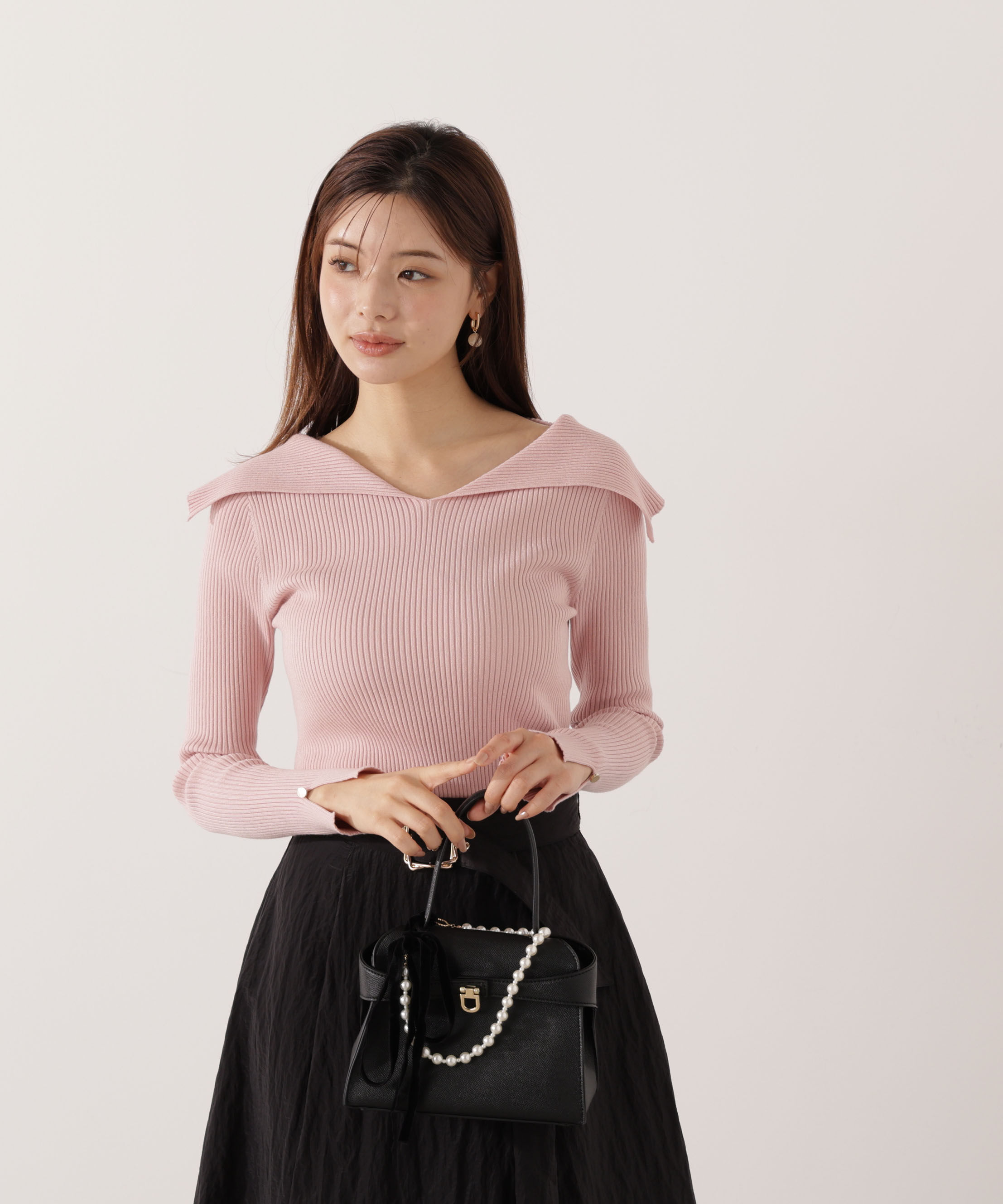 PROPORTION BODY DRESSING「オープンカラーリブニット」|ニット・セーター|