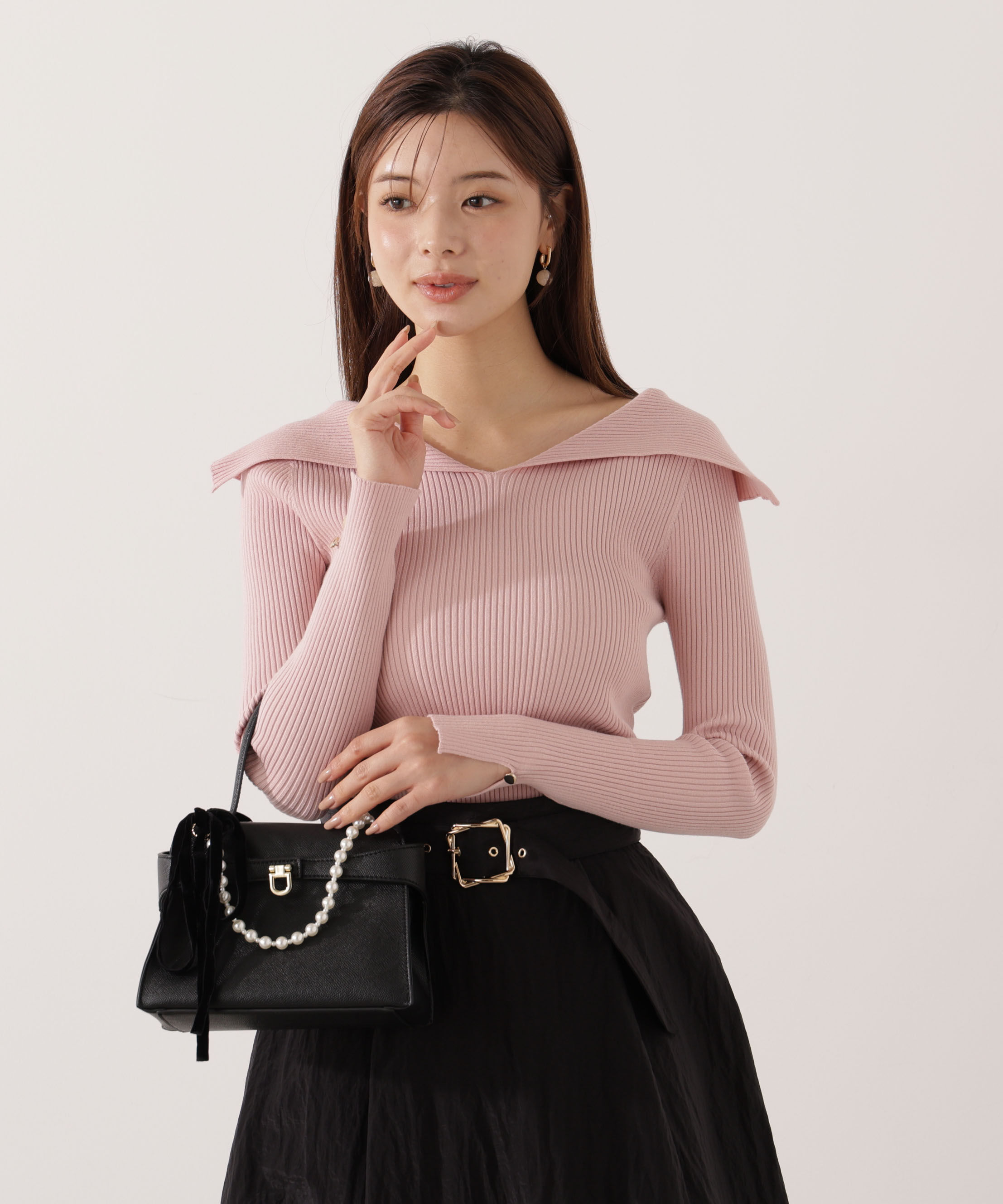 PROPORTION BODY DRESSING「オープンカラーリブニット」|ニット・セーター|