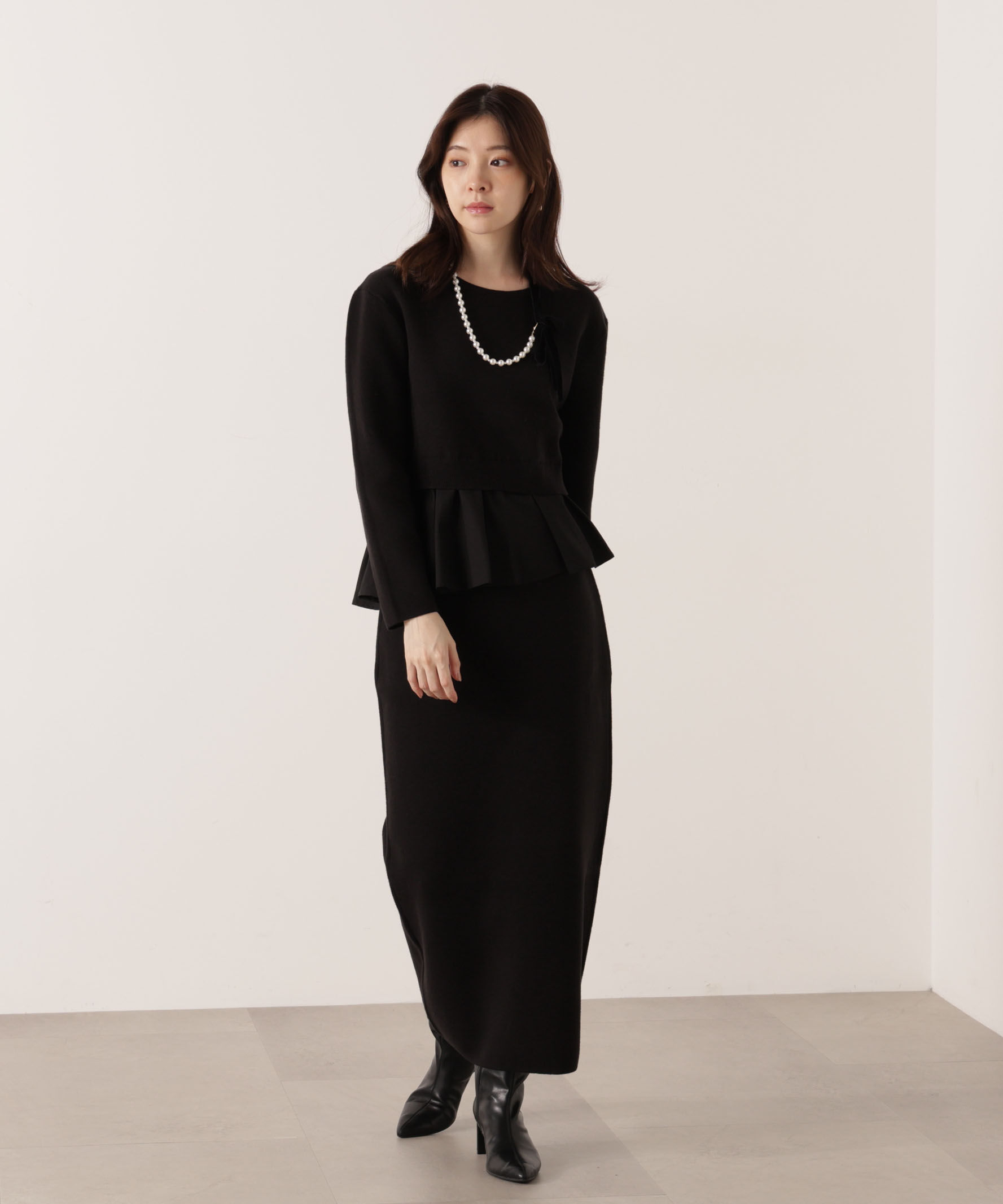PROPORTION BODY DRESSING「＜ウォッシャブル＞ランダムヘムペプラムニットSETUP 25AW」|ワンピース|