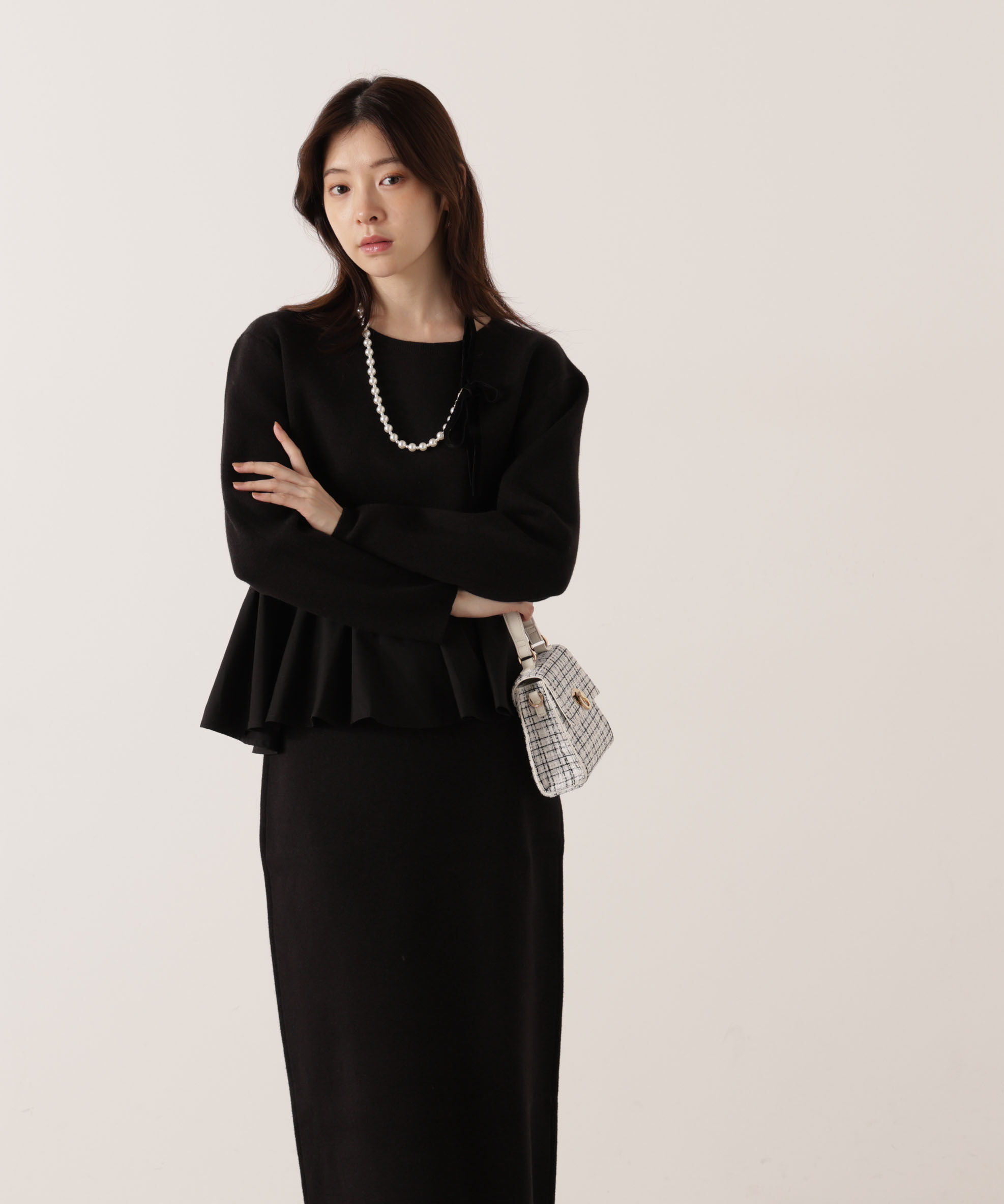 PROPORTION BODY DRESSING「＜ウォッシャブル＞ランダムヘムペプラムニットSETUP 25AW」|ワンピース|