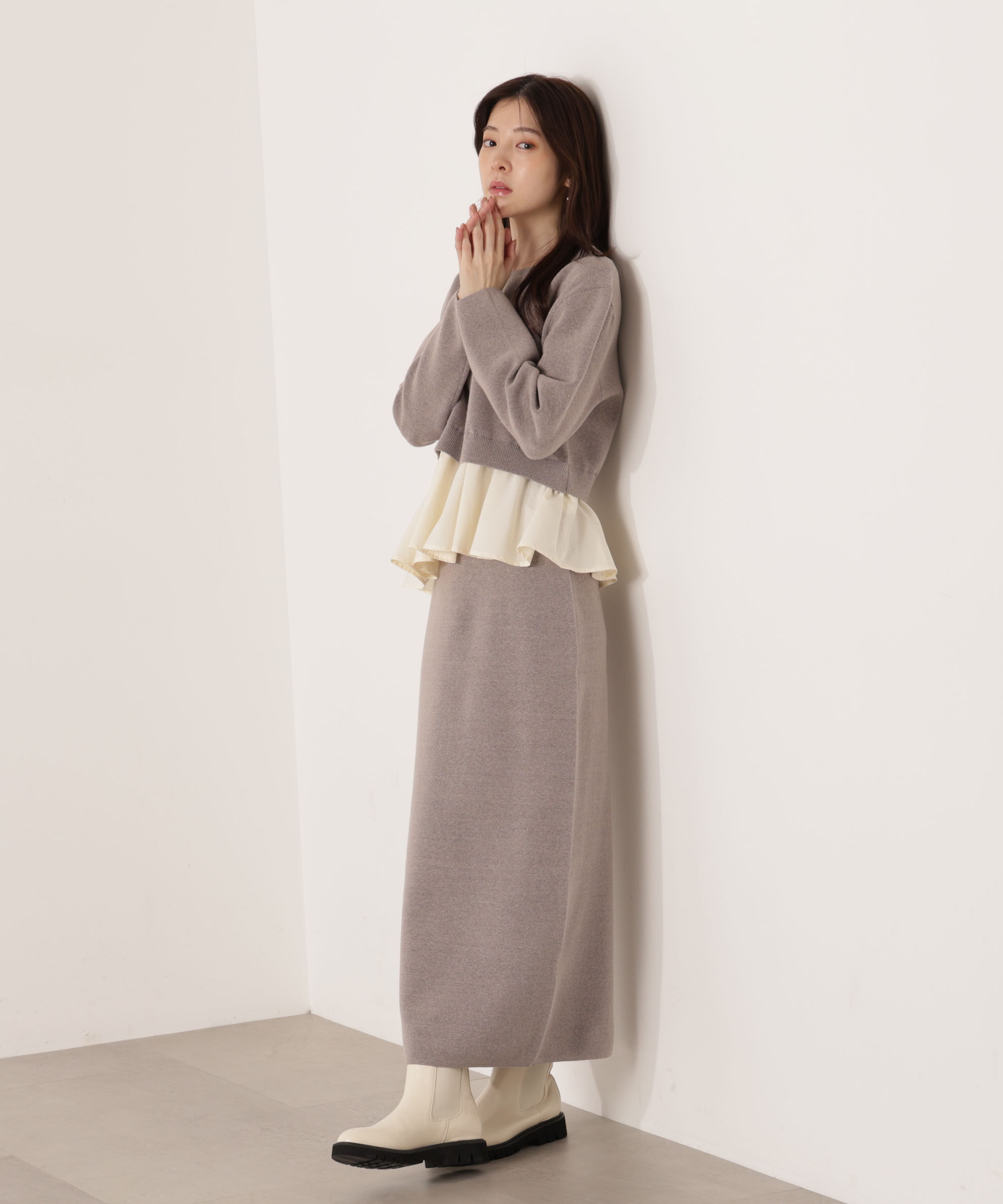 PROPORTION BODY DRESSING「＜ウォッシャブル＞ランダムヘムペプラムニットSETUP 25AW」|ワンピース|