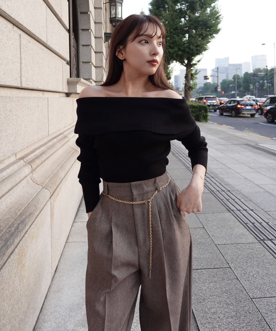 PROPORTION BODY DRESSING「＜谷川菜奈さん着用＞オフショルリブニット 25AW」|ニット・セーター|ブラック