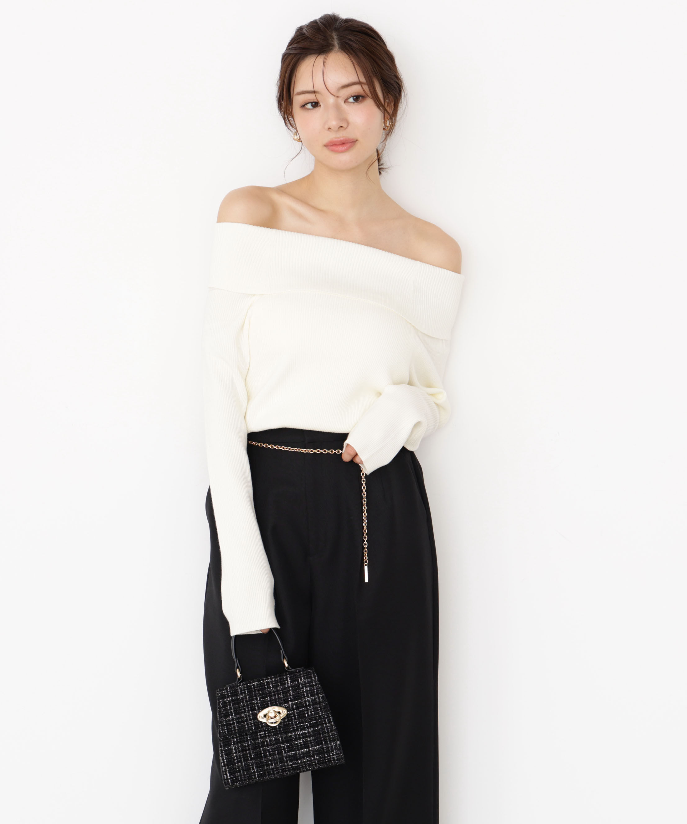 PROPORTION BODY DRESSING「＜谷川菜奈さん着用＞オフショルリブニット 25AW」|ニット・セーター|エクリュ1
