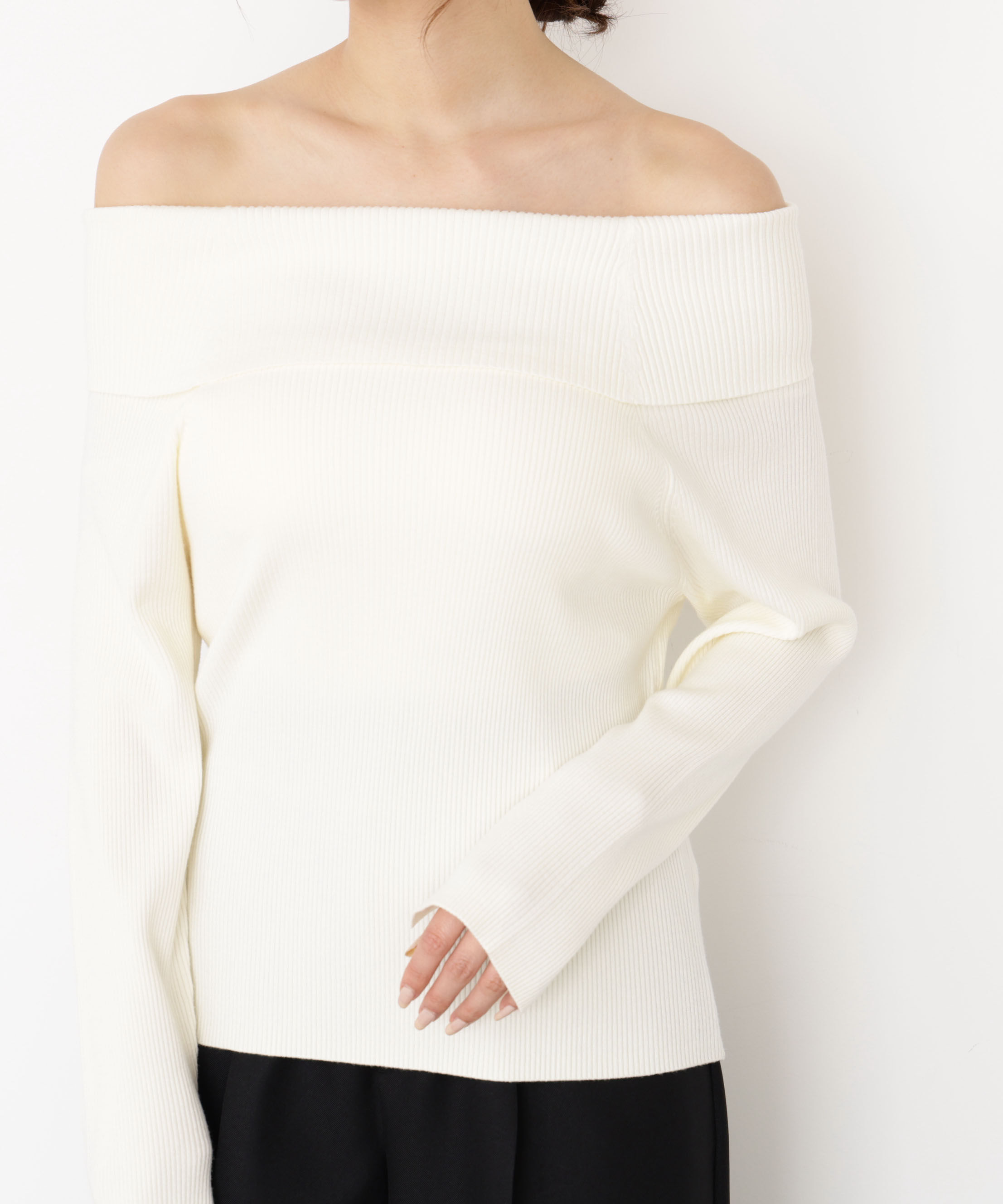 PROPORTION BODY DRESSING「＜谷川菜奈さん着用＞オフショルリブニット 25AW」|ニット・セーター|