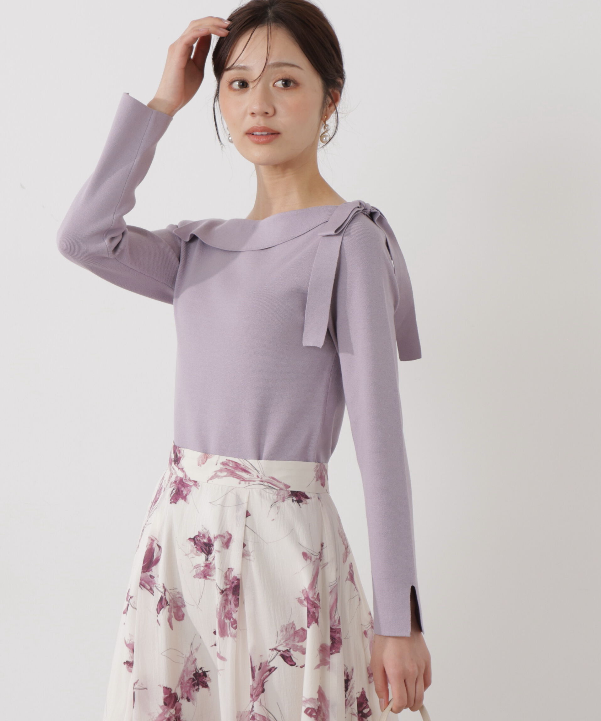 PROPORTION BODY DRESSING「＜ウォッシャブル/UV＞サイドリボン総針ニット」|ニット・セーター|ラベンダー